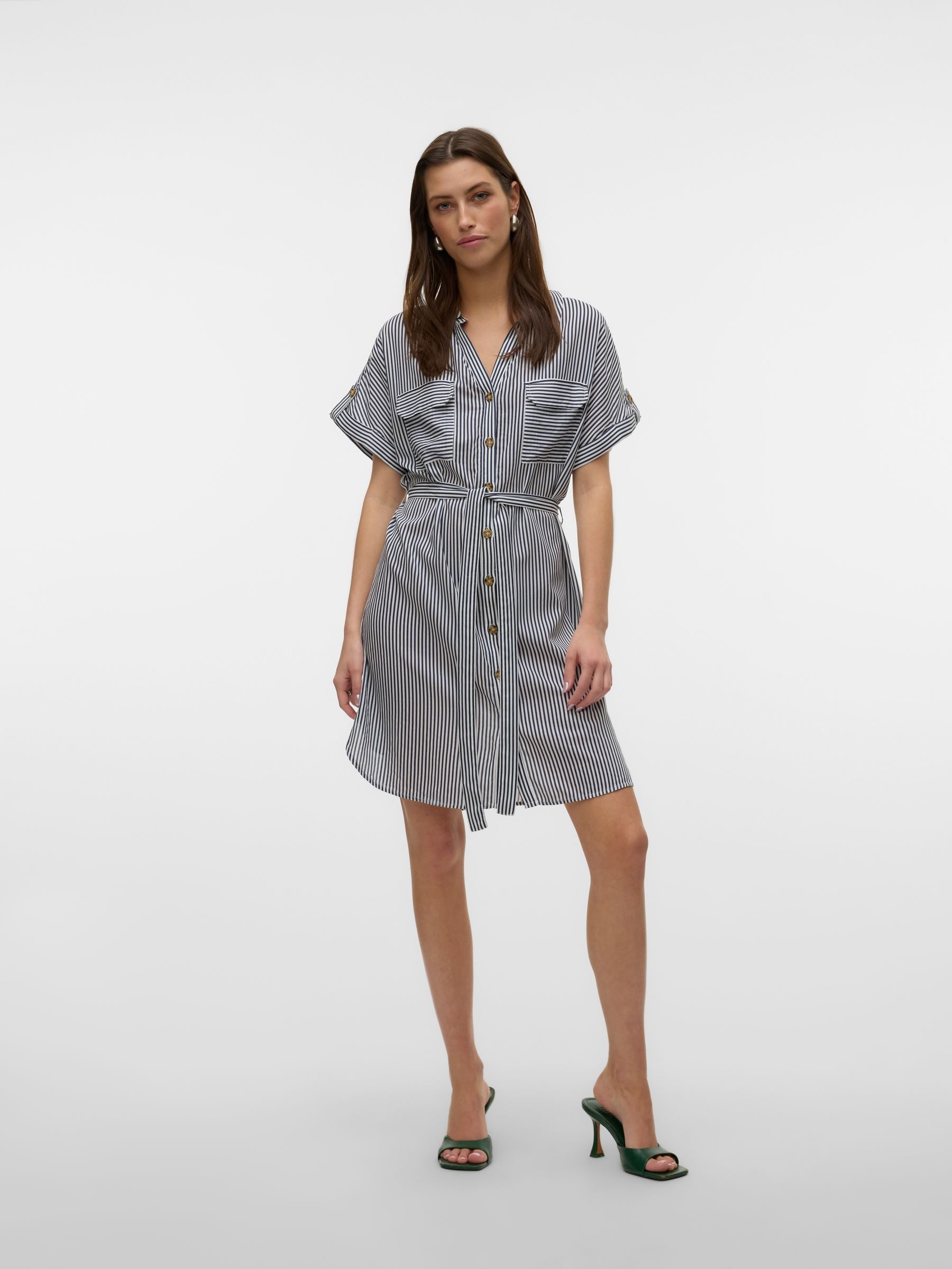 Vero Moda Shirtkleid Gestreiftes Hemdkleid mit Taillenband und Knöpfen (lan günstig online kaufen