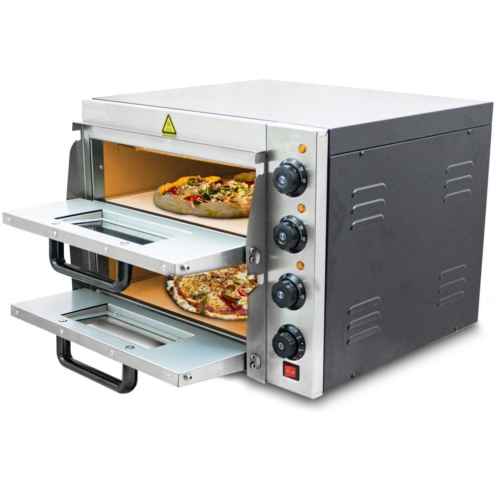Bituxx Pizzaofen Doppel 3000W, bis 350 Grad, 2 Kammern