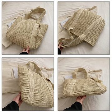 FIDDY Schultertasche Strandtasche Gewebte Taschen, Strohsäcke mit Quasten, (geeignet für Reisen am Meer (1-tlg)