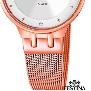 Festina Quarzuhr Festina Damenuhr Mademoiselle, Damen Armbanduhr rund, Edelstahlarmband rosé, Fashion