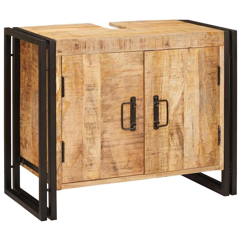 vidaXL Badezimmerspiegelschrank Waschbeckenunterschrank mit Tür Massivholz holz und Eisen (1-St)
