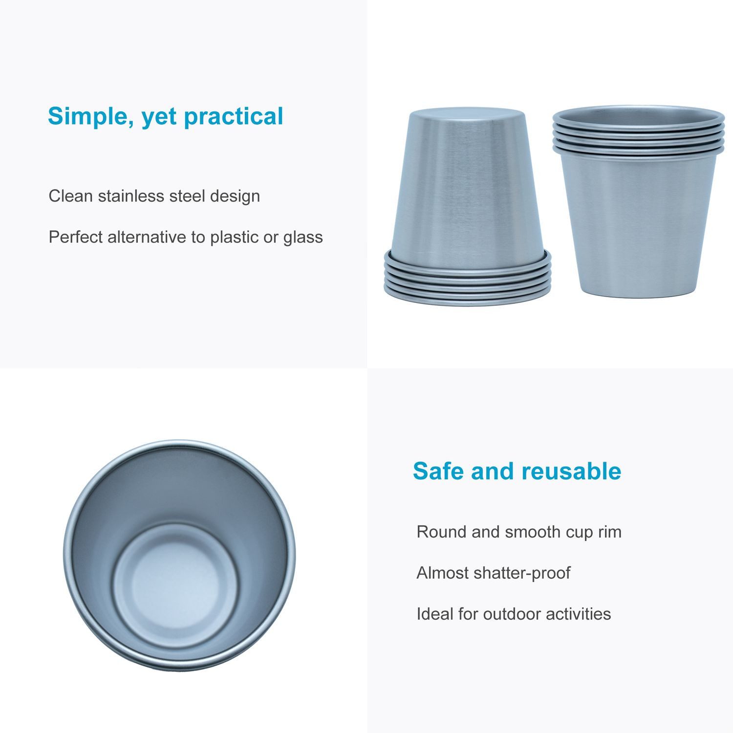 Intirilife Becher, 5-tlg., Edelstahl, Camping Outdoor Metall Becher Tasse