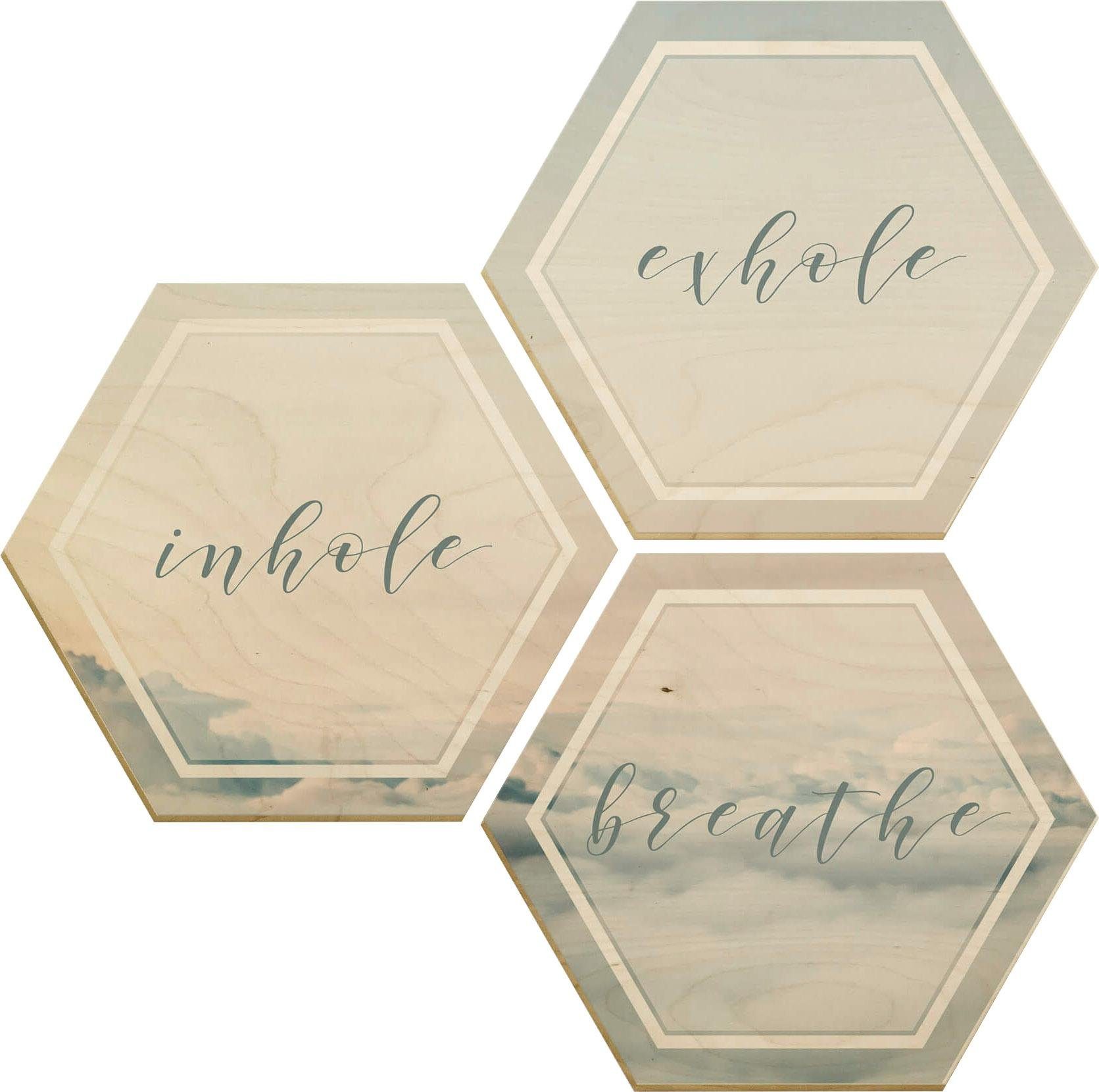 Wall-Art Holzbild Inhale Exhale Breathe, (Set)