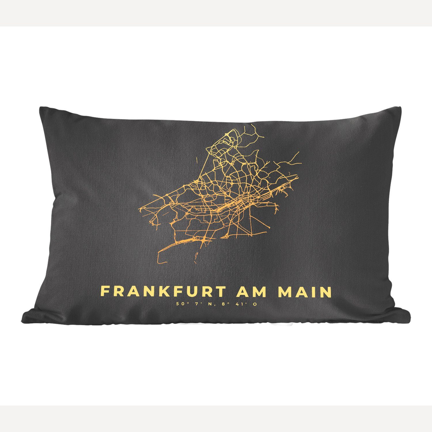 - - Schlafzimmer Dekokissen Gold Frankfurt Füllung, - Zierkissen, Dekokissen Stadtplan - Wohzimmer MuchoWow mit Dekoration, Karte, Karte