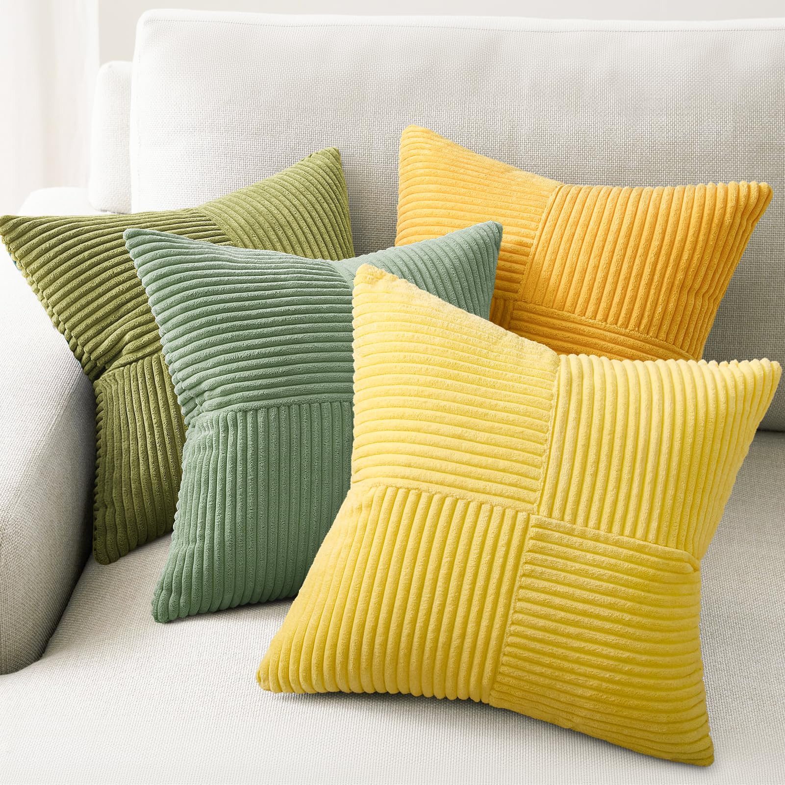 Topfinel Kissenbezug 40x40 4er set Kissenbezüge 50x50 Kordsamt mit Streifen deko Sofa, kissenbezug Gelb-Grün Farbverlauf Schlafzimmer Weich Hautfreundlich