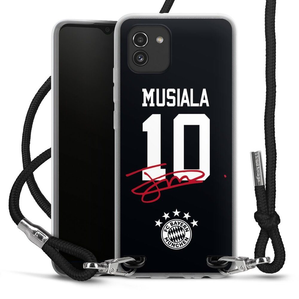 DeinDesign Handyhülle FC Bayern München Jamal Musiala FCB Musiala 10, Samsung Galaxy A03 Handykette Hülle mit Band Case zum Umhängen