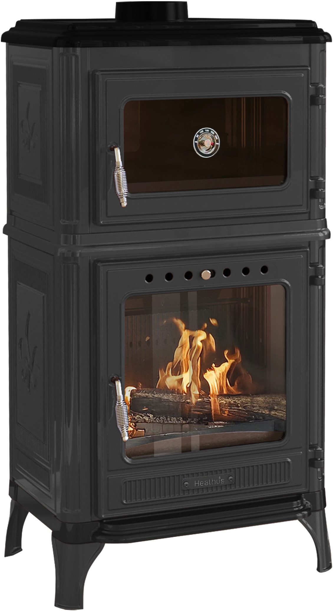 Gussofen Heathus »Castor 81« mit Backofen & Temperaturanzeige, 7 kW, Zeitbrand, Eleganter Gußofen mit emailiertem Backfach
