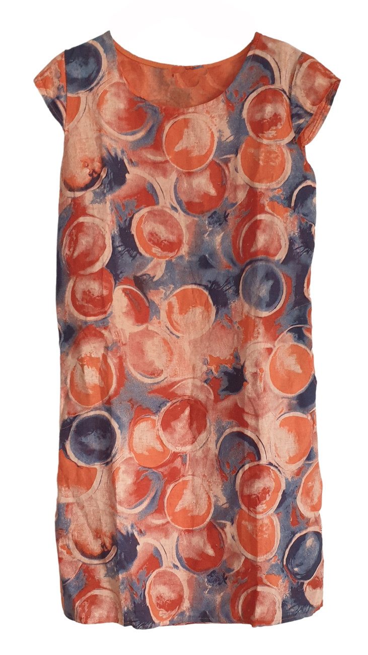 Charis Moda A-Linien-Kleid Leinenkleid Sommerkleid Belli Rotondi Kurzarm