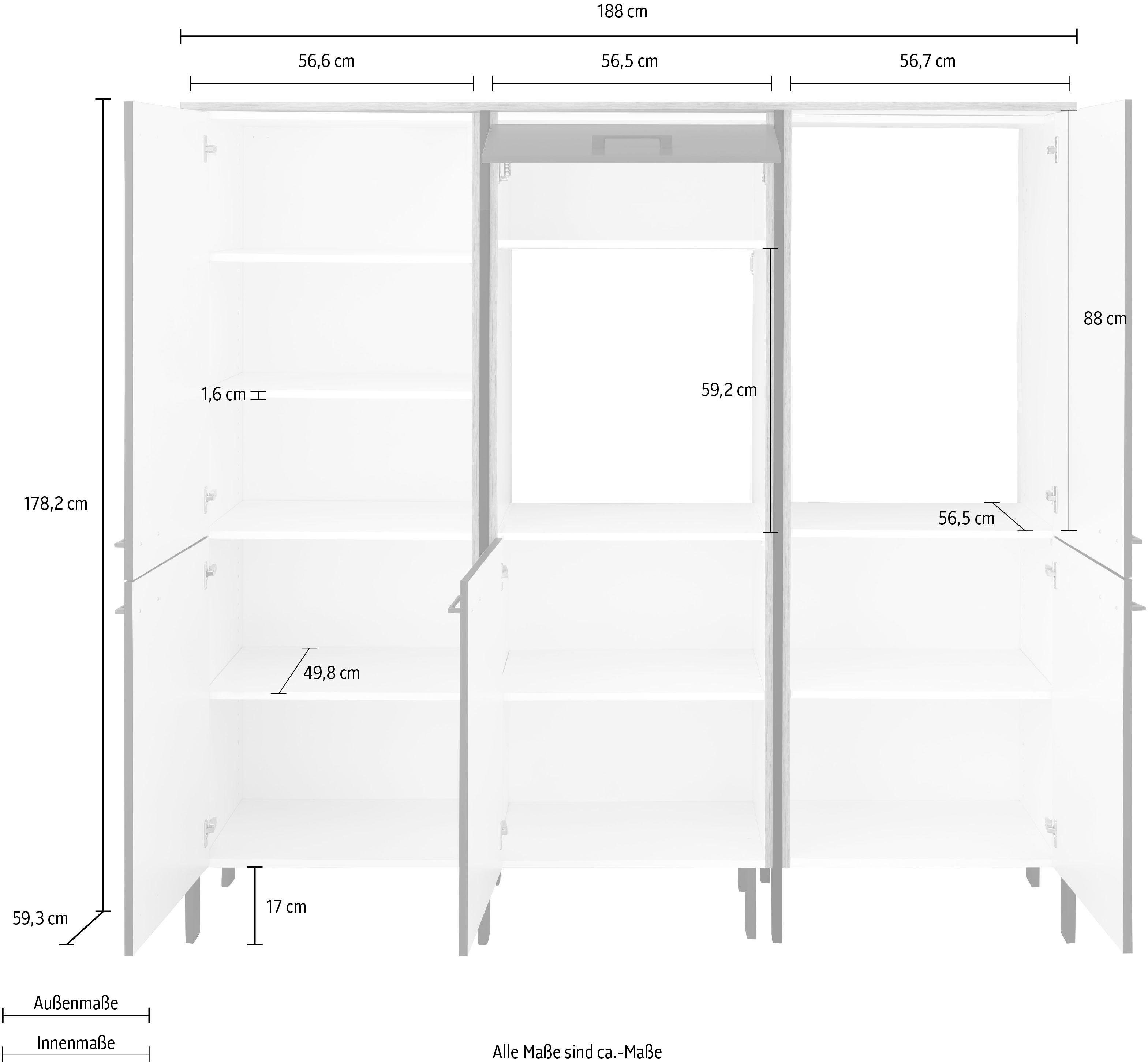 188 | OPTIFIT viel Backofen/Kühlumbauschrank Stauraum mit Tokio Stahlgestell, breit, mit cm weiß weiß