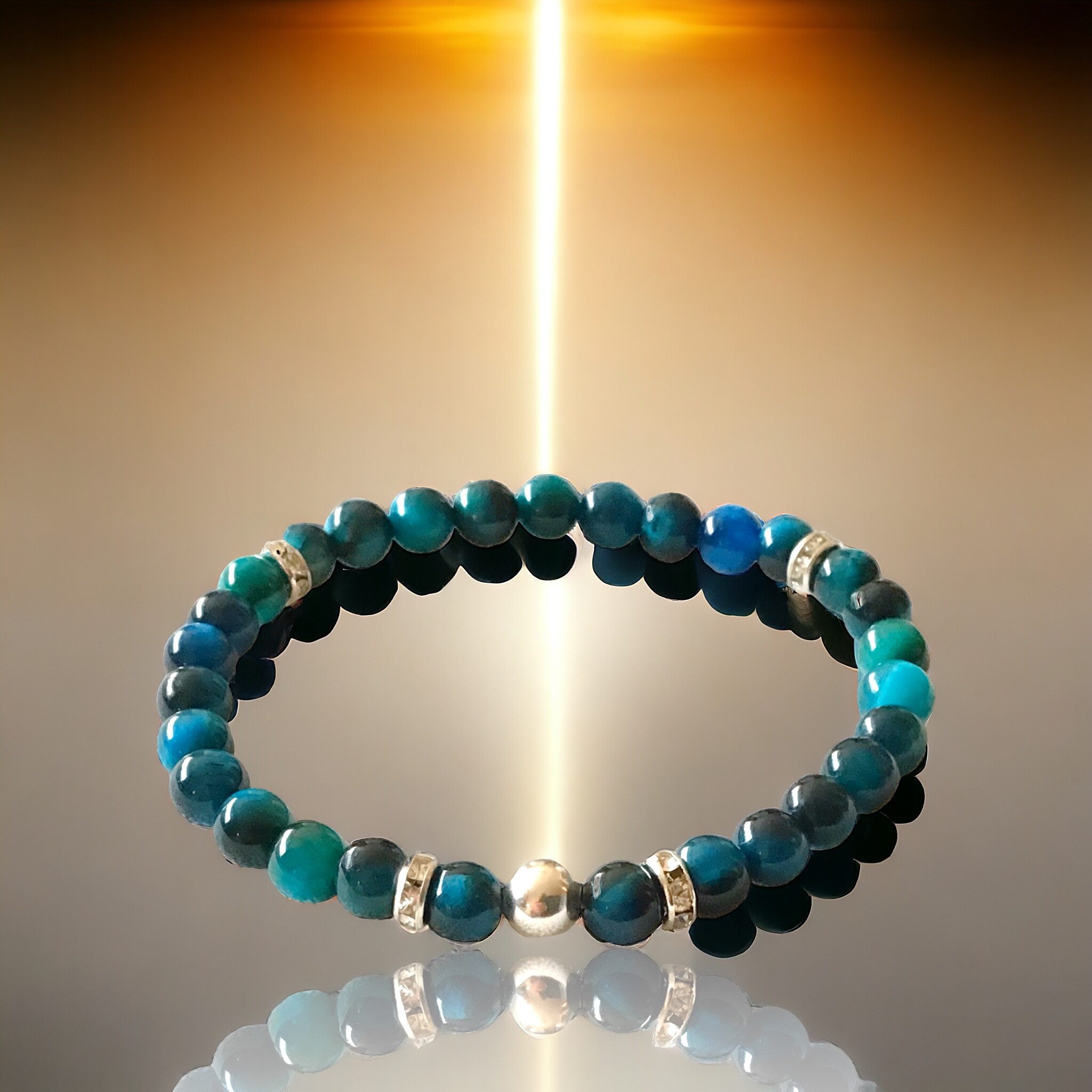 Steinfixx® Perlenarmband Blaues Tigerauge Perlenarmband handgemacht mit 925 Silber Perle (elegant schillernd in blau-türkis, 1-tlg., versilberte Trenner, Handmade), AAA-Qualität