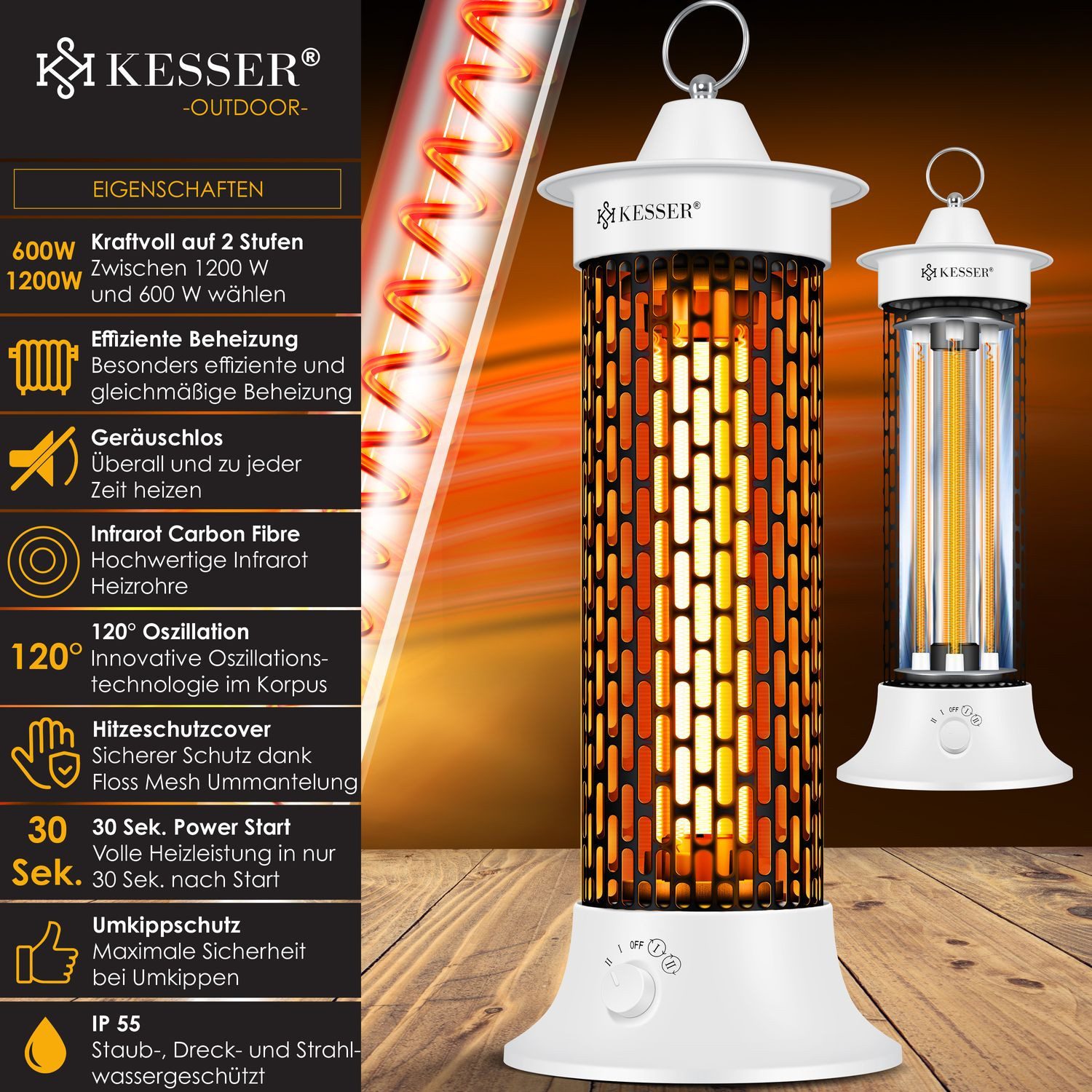 KESSER Terrassenstrahler, Standheizstrahler Infrarotheizung, 1200W Heizstra günstig online kaufen
