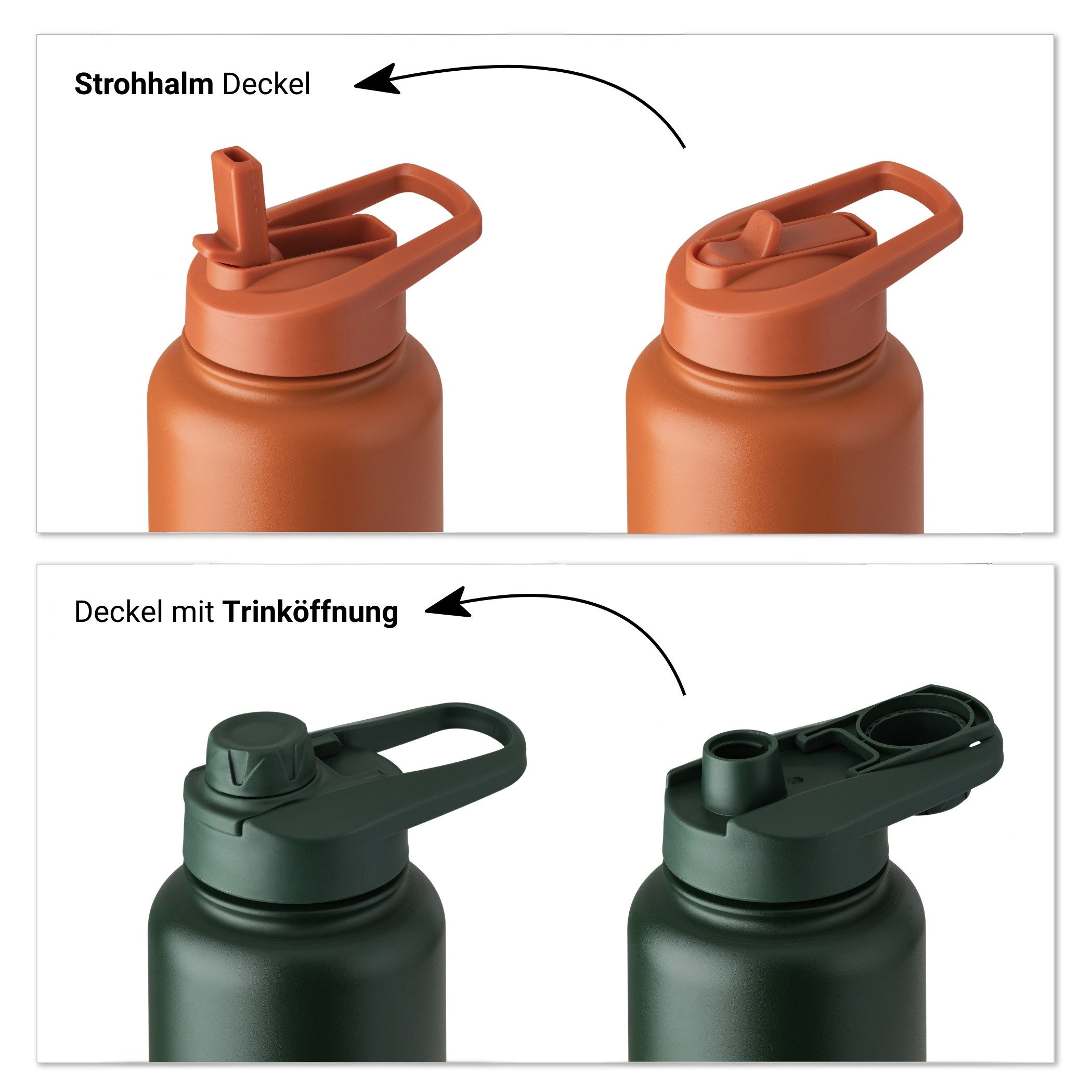 Vinsun Isolierflasche Edelstahl Trinkflasche 1L Strohhalm - 2 Deckel Thermoflasche BPA frei, Doppelwandig isoliert, auslaufsicher, bruchsicher, Geruchsneutral