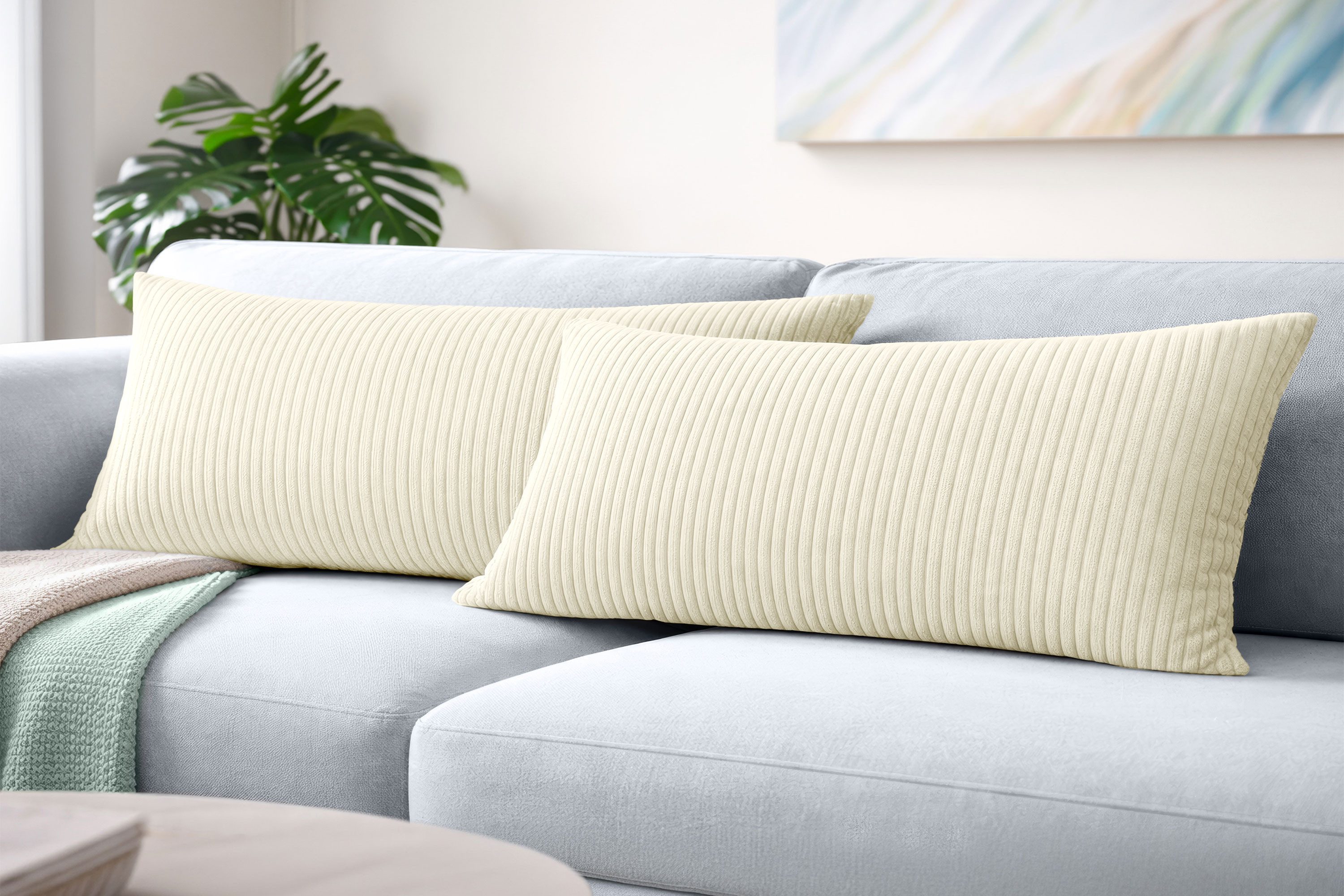Amilian Kissenbezüge 40x80 cm 2er Set Cord-Optik Hotelverschluss - Zierkissenhülle Sofa, weich, pflegeleicht, formstabil