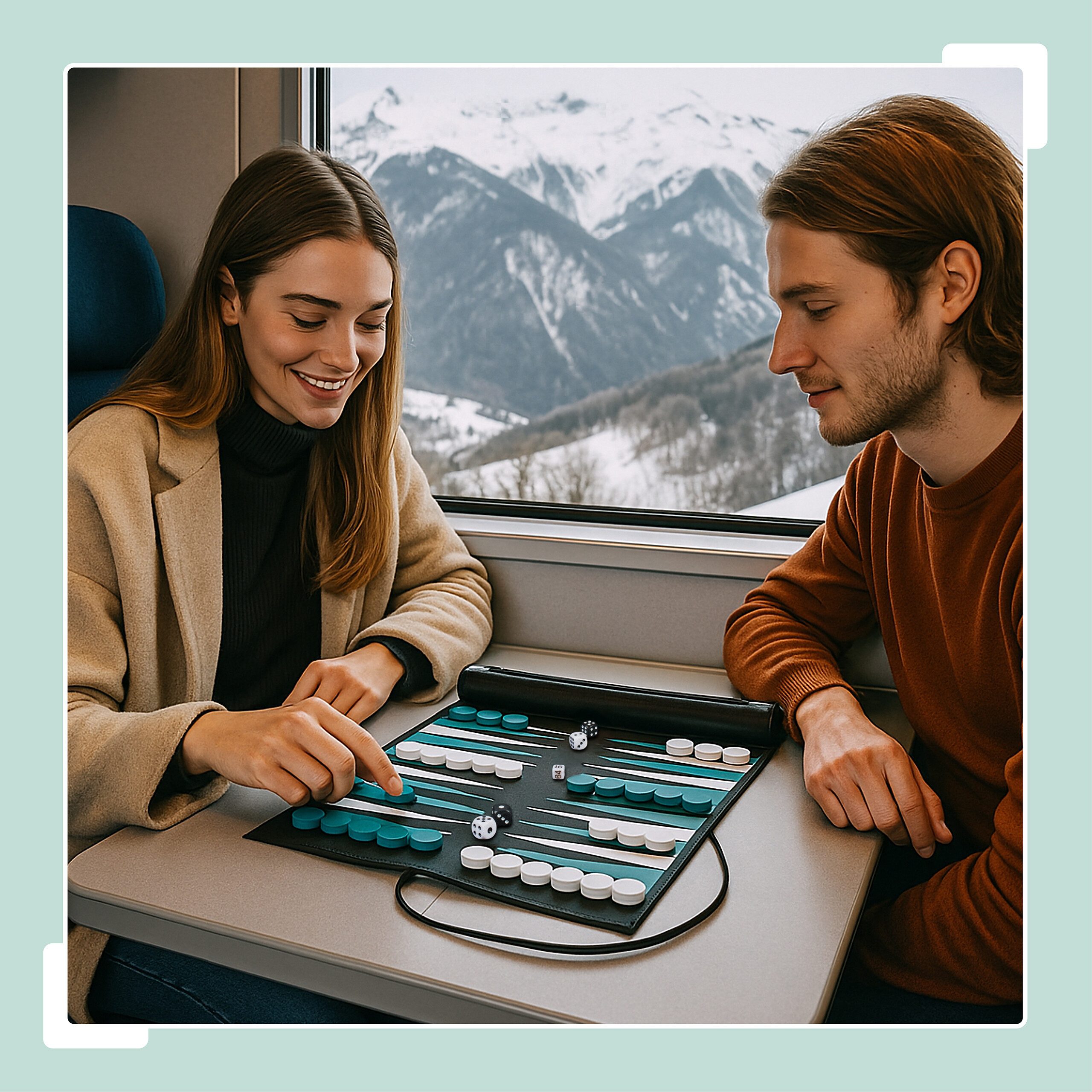 relaxdays Spiel Backgammon zum Aufrollen, Strategiespiel, Türkis