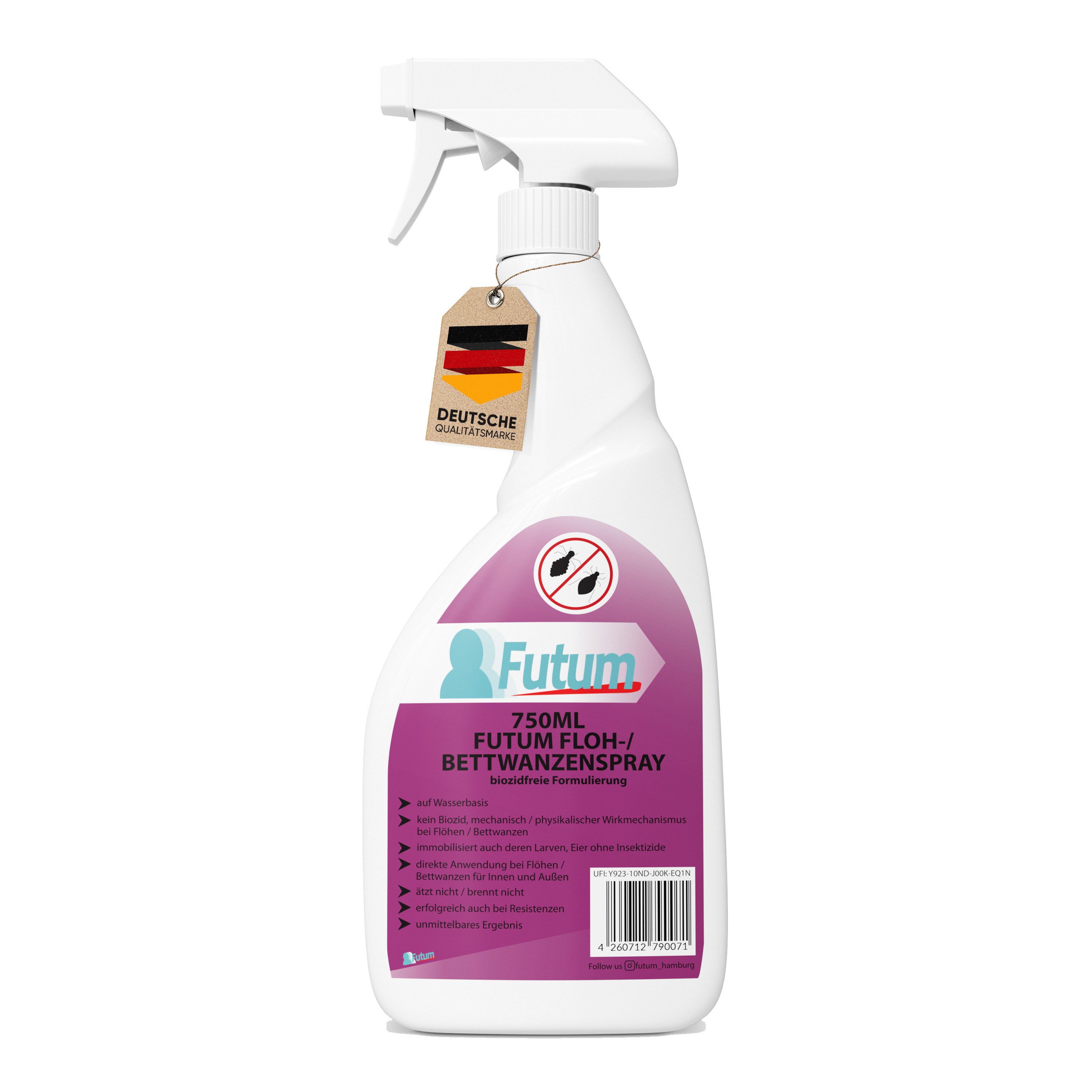 FUTUM Insektenspray Anti Bettwanzen-Spray Floh Mittel Insektenspray, 1-St., auf Wasserbasis, geruchsarm, brennt / ätzt nicht, biozidfreie Formel
