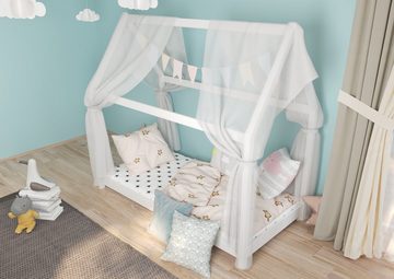 Domando Kinderbett Kinderbett Salo in Weiß Matt, Breite 80cm, schickes Hausdesign, extra niedrige Liegehöhe