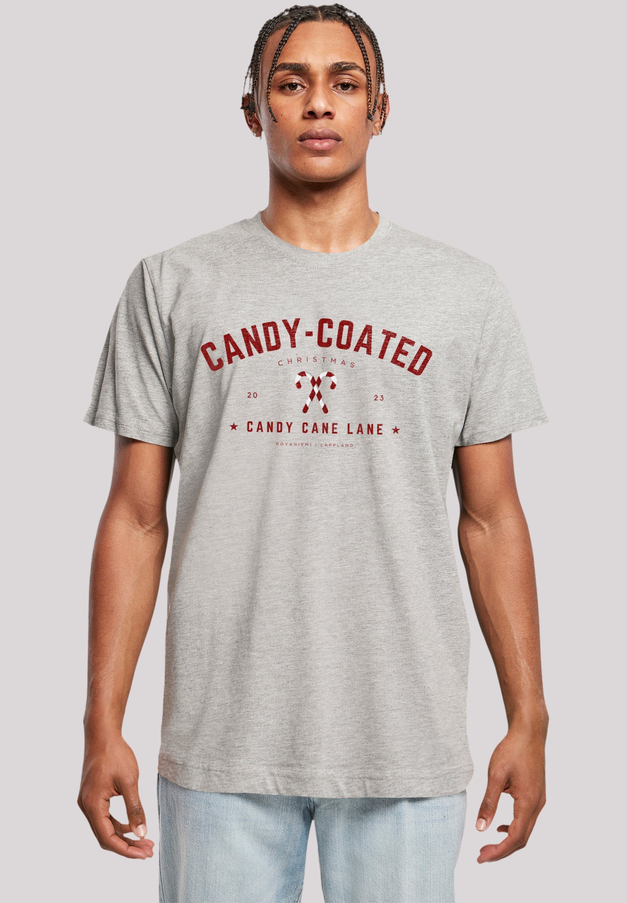 Geschenk, Weihnachten Candy T-Shirt Coated F4NT4STIC heather Christmas Logo Weihnachten, grey