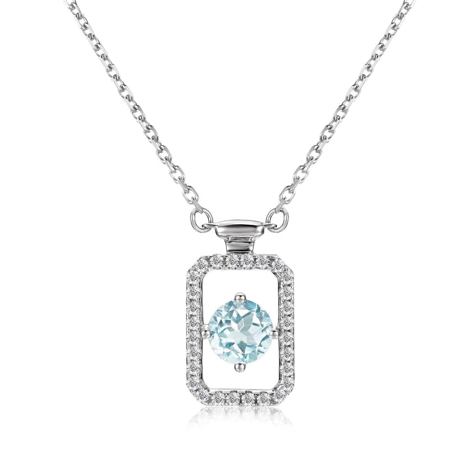 Runde Perlé Kette mit Anhänger zarte Kette Naturstein Topaz Anhänger Rechteck 925er Silber, 18K Gold, handgefertigte Halskette (inkl. Geschenkverpackung)