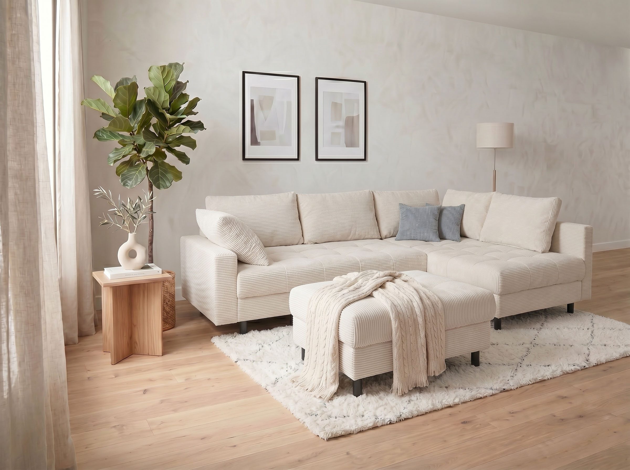 COLLECTION AB Ecksofa Toni XL L-Form 274 cm Set inkl. Hocker, Set: Sofa & Hocker, 2 Zierkissen, Bonell-Federkern