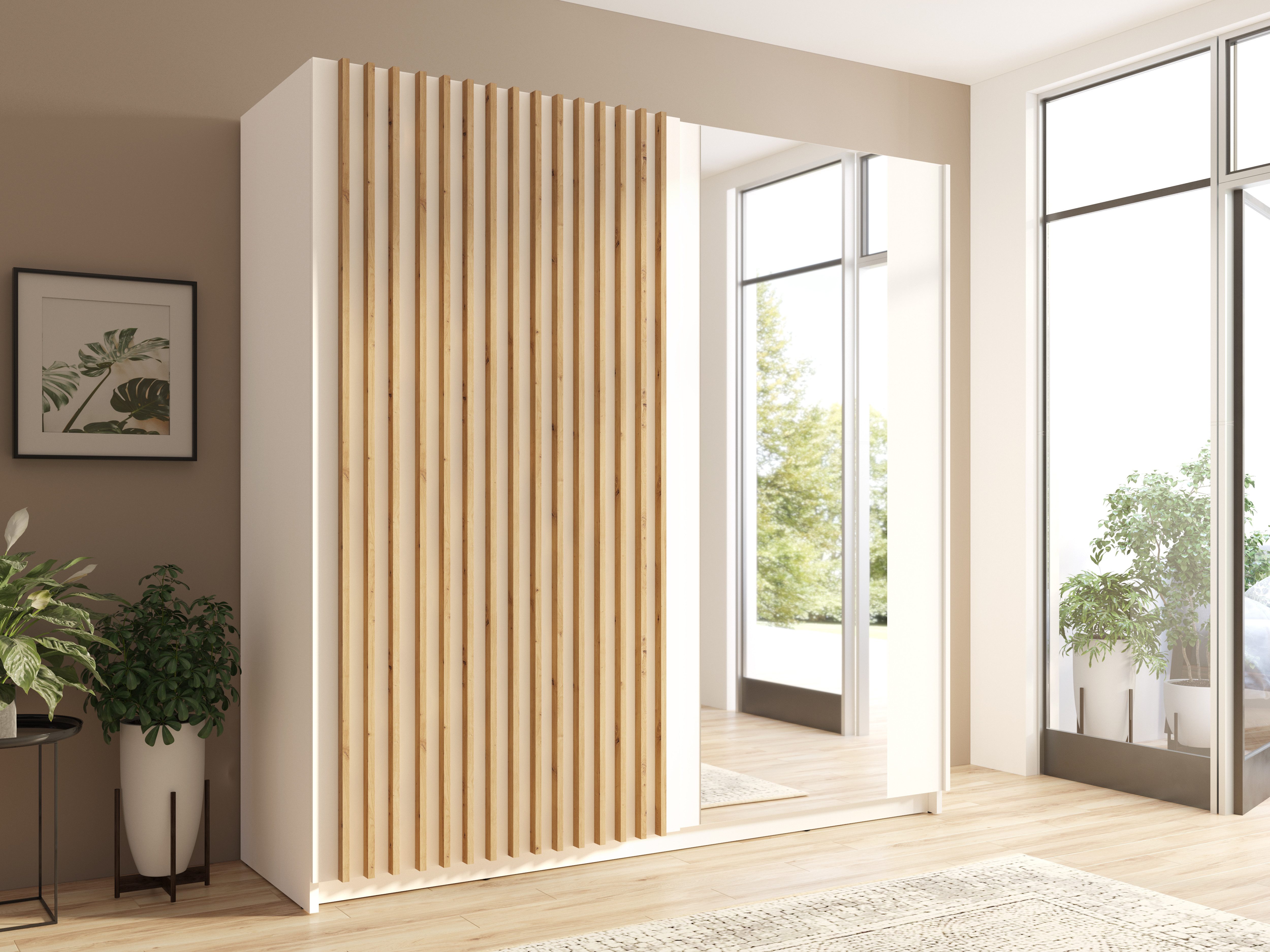 Möbel für Dich Schlafzimmer-Set Komplettschlafzimmer Lamello 4-teilig Weiß/Eiche- Artisan