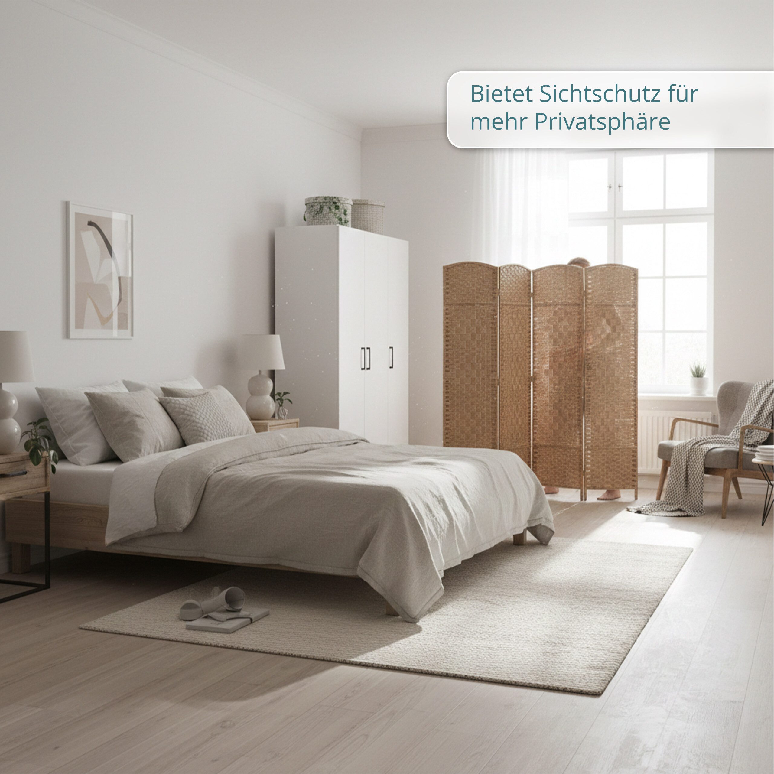 relaxdays Paravent Raumteiler 4-teilig (4 St), natur – Bild 3 von 5