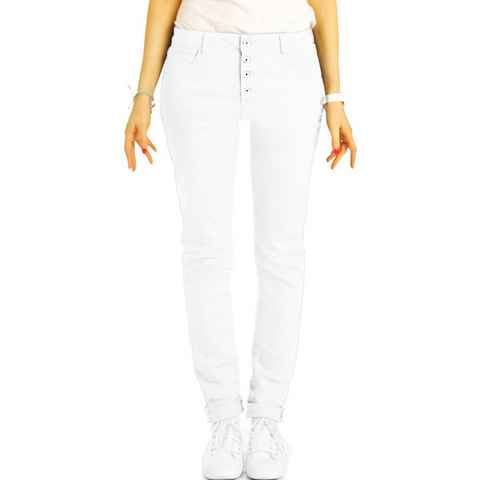 be styled Stoffhose Medium Waist Jeans mit Knopfleiste Boyfriend Hose - Damen - j30L-3 vordere Knopfleiste
