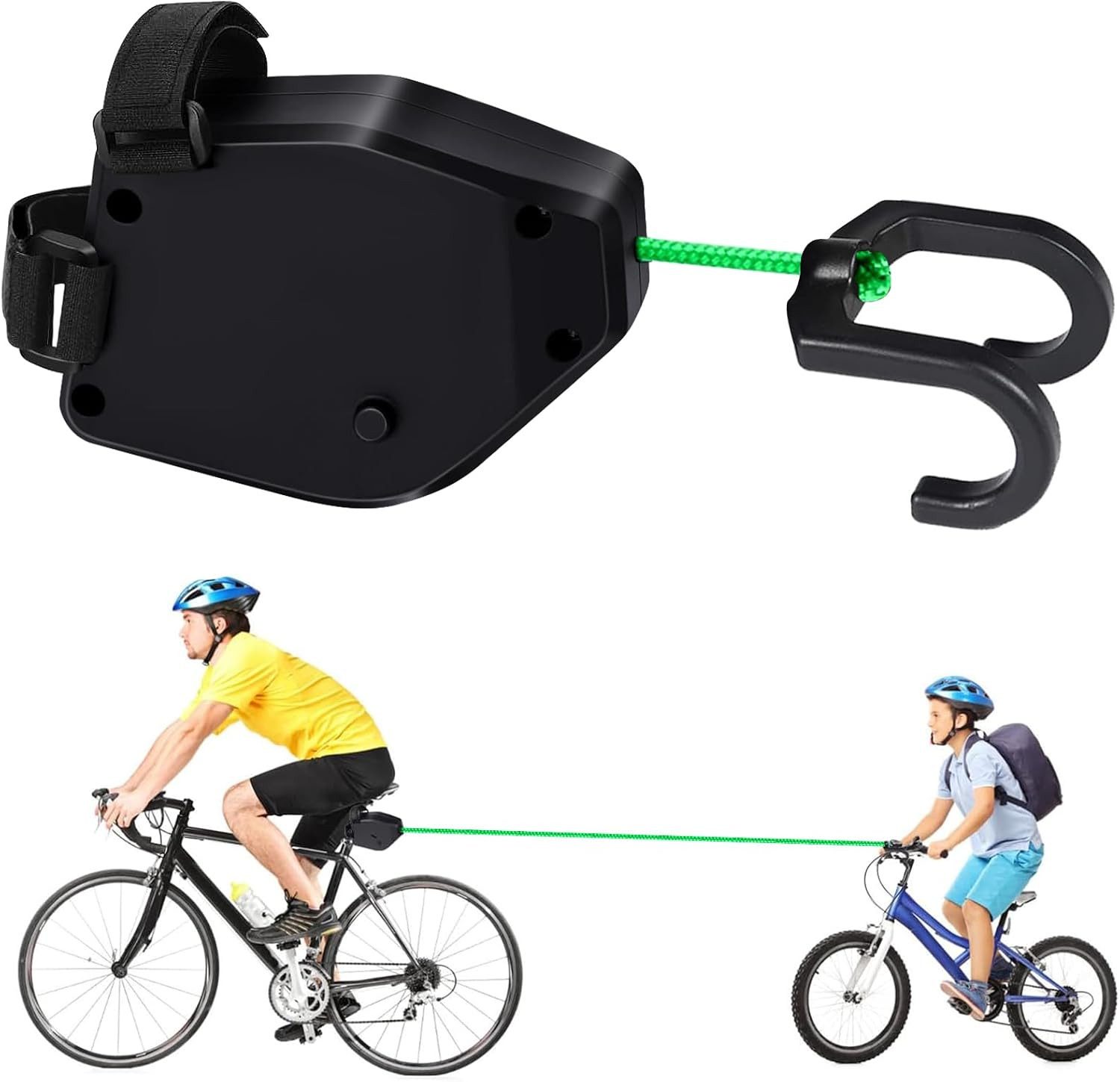 AIMAX Abschleppseil Fahrrad Abschleppseil Kinder, 2,5 m Zugseil bis 90 kg, Schwarz, Fahrradleine & Fahrrad Traktionsseil, Nylon, 2 Befestigungsgurte