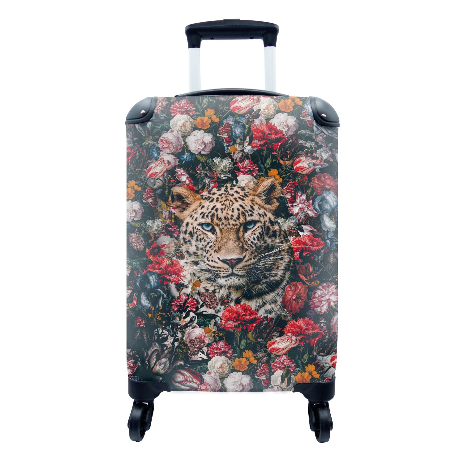 MuchoWow Handgepäckkoffer Leopard - Blumen - Mantel, 4 Rollen, Reisetasche mit rollen, Handgepäck für Ferien, Trolley, Reisekoffer