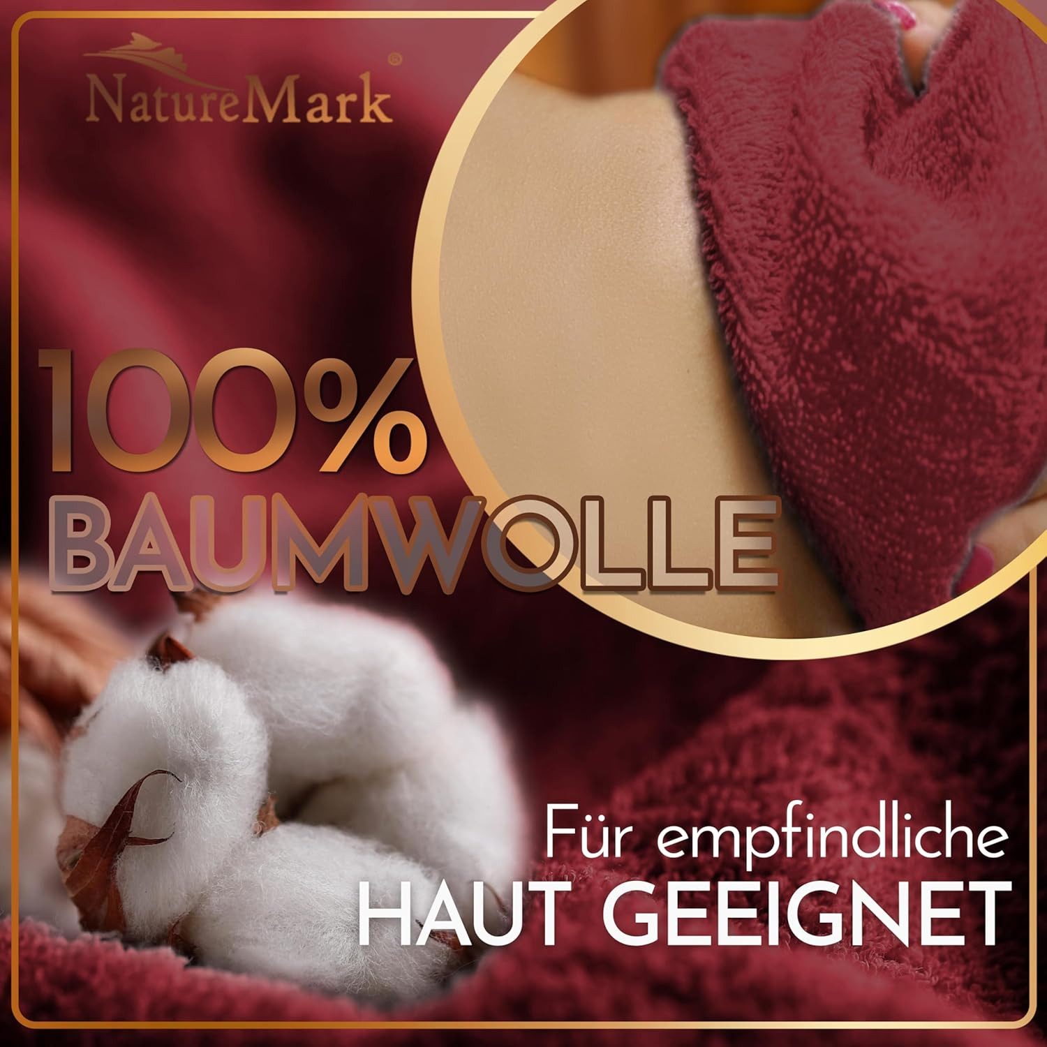 NatureMark Saunatuch Frottier Saunatücher 80x200cm, 100% Baumwolle (2-St), Premium Qualität SAUNATUCH Sauna-Handtuch, 80x200cm, Bordeaux rot – Bild 5 von 5