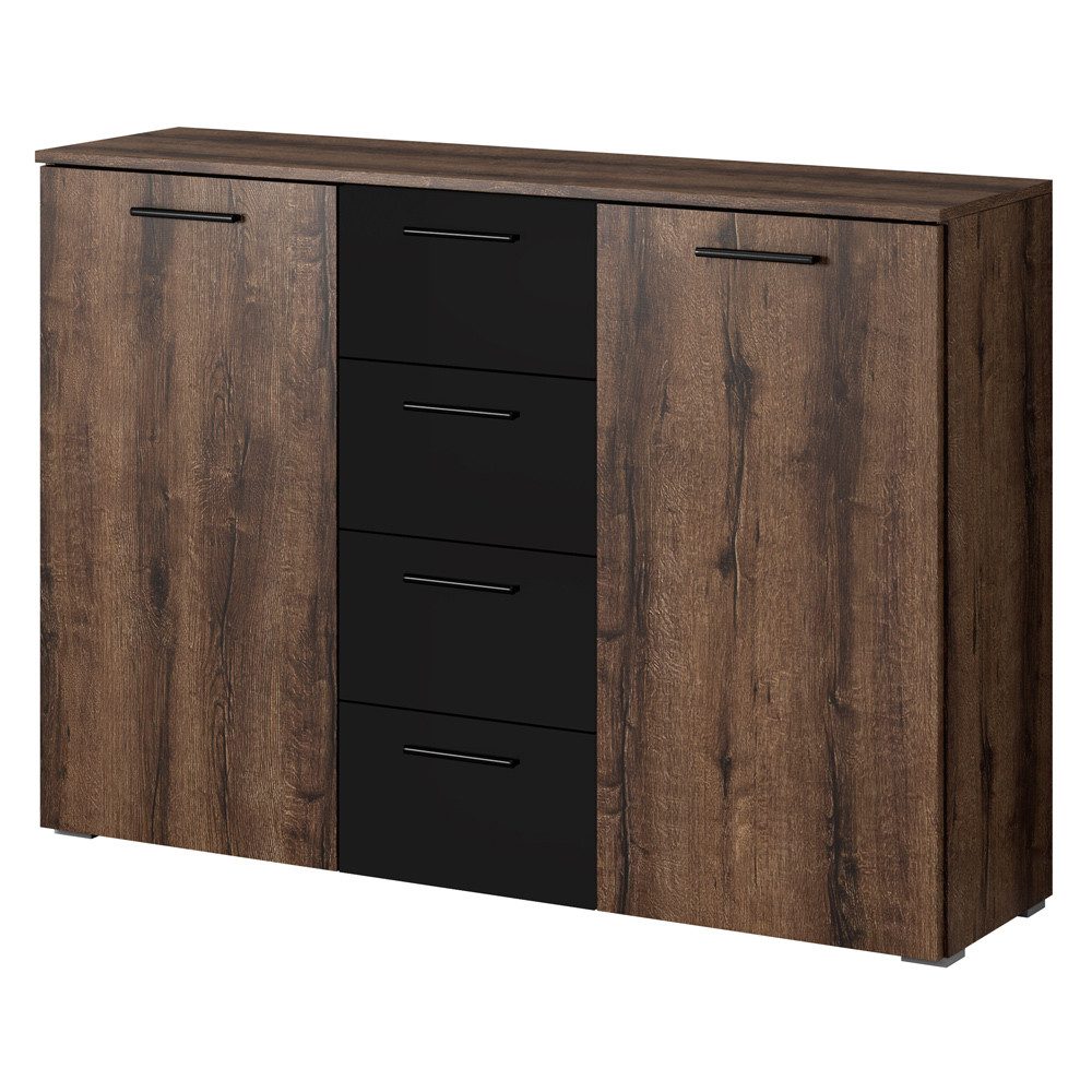 Lomadox Kommode BIRMINGHAM-83, Schlafzimmer in Eiche Monastery Nb. mit schwarz, B/H/T: 132/93/38 cm