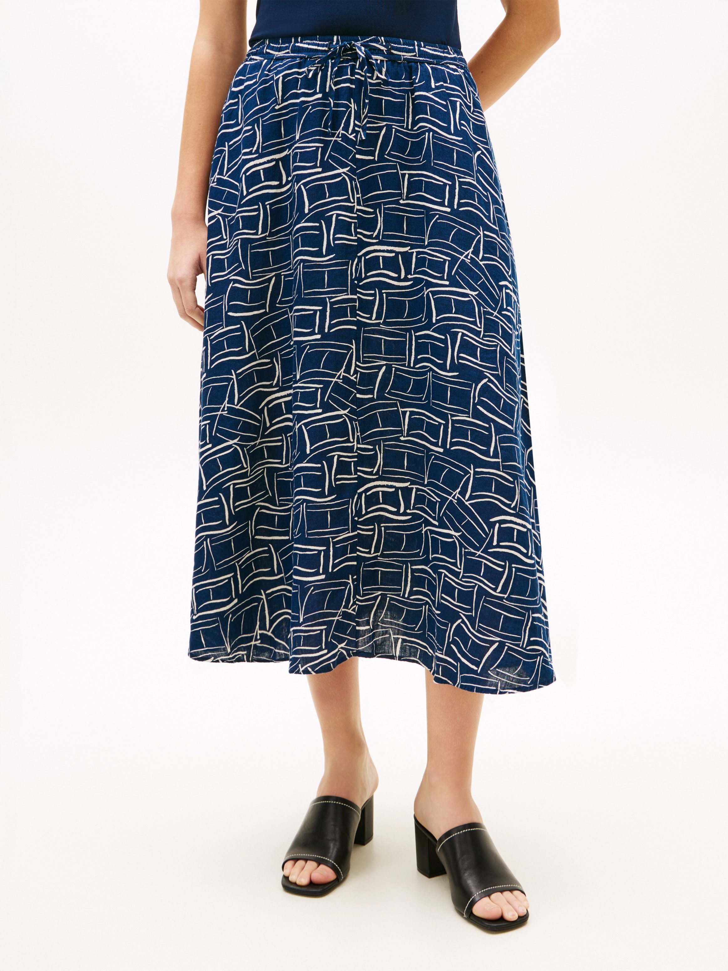 Tommy Hilfiger A-Linien-Rock ESS LINEN FLARE MIDI SKIRT mit Allover-Print
