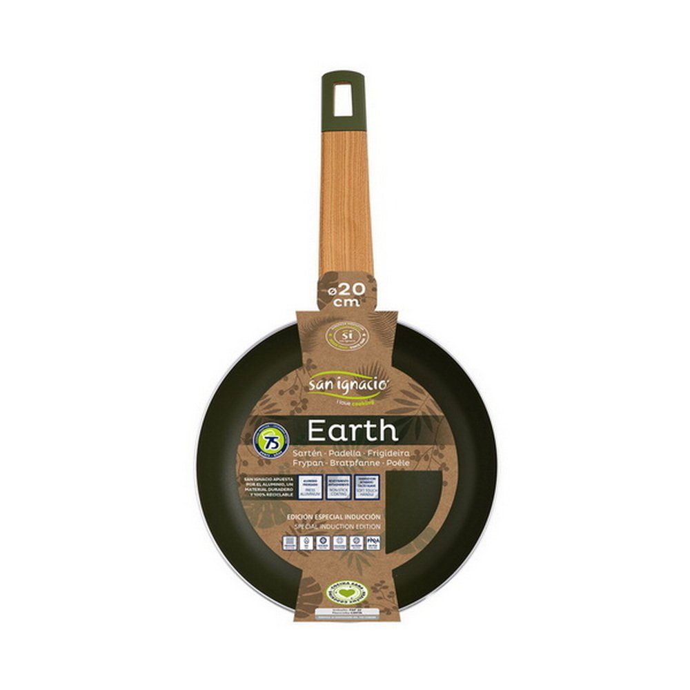 San Ignacio Bratpfanne Pfanne "Earth" Bräter Grillpfanne, geschmiedetes Aluminium (Griff in Holzoptik, Olivgrün), schnelle und gleichmäßige Hitzeverteilung
