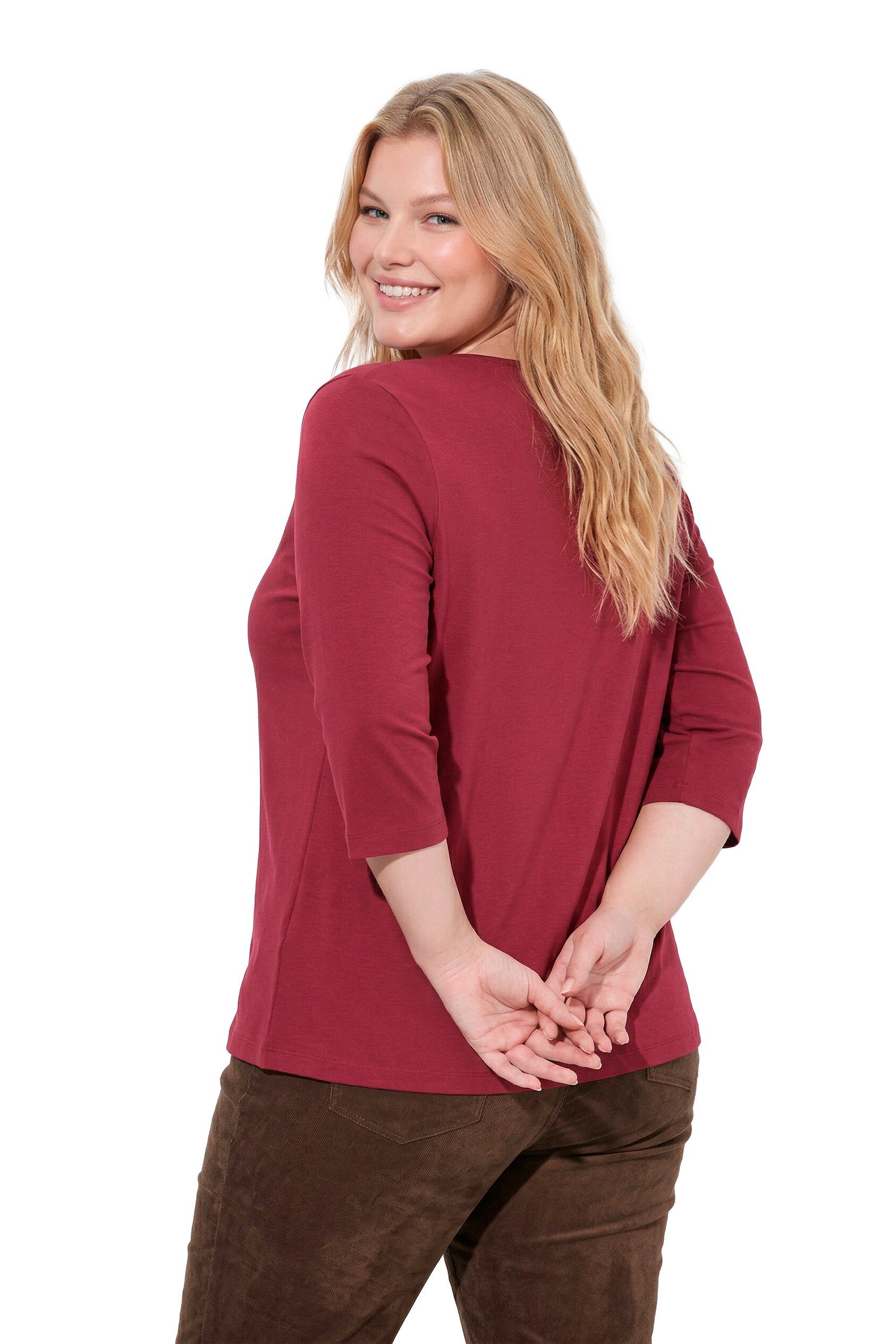 Ulla Popken T-Shirt Shirt Stickerei Classic Carré-Ausschnitt 3/4-Arm