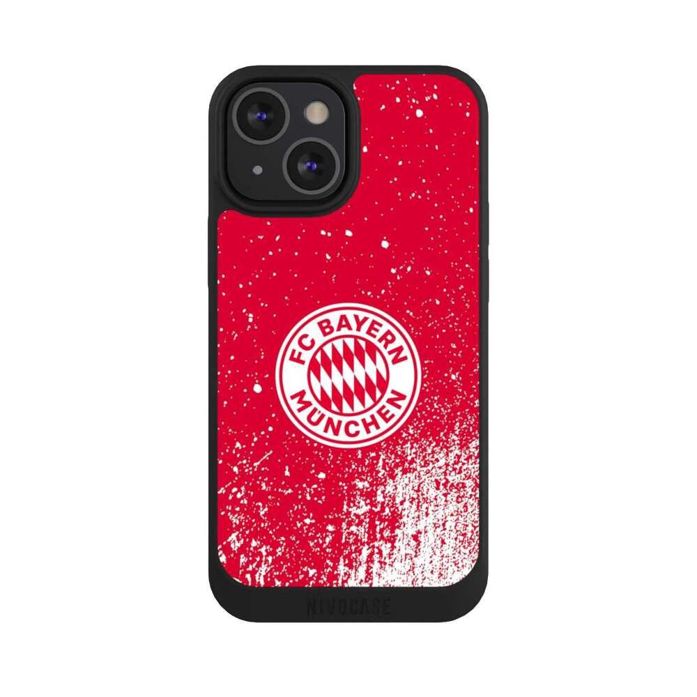 NIVOCASE Handyhülle FC Bayern München Offizielles Lizenzprodukt FCB Splatter Rot - FCB, Apple iPhone 13 Mini Handyhülle Hülle NIVOpure Case Schwarz