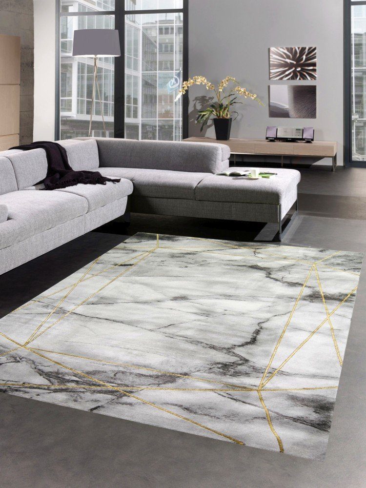 Teppich Teppich Wohnzimmerteppich Marmor Muster mit Glanzfasern grau gold,  Carpetia, rechteckig, Höhe: 12 mm