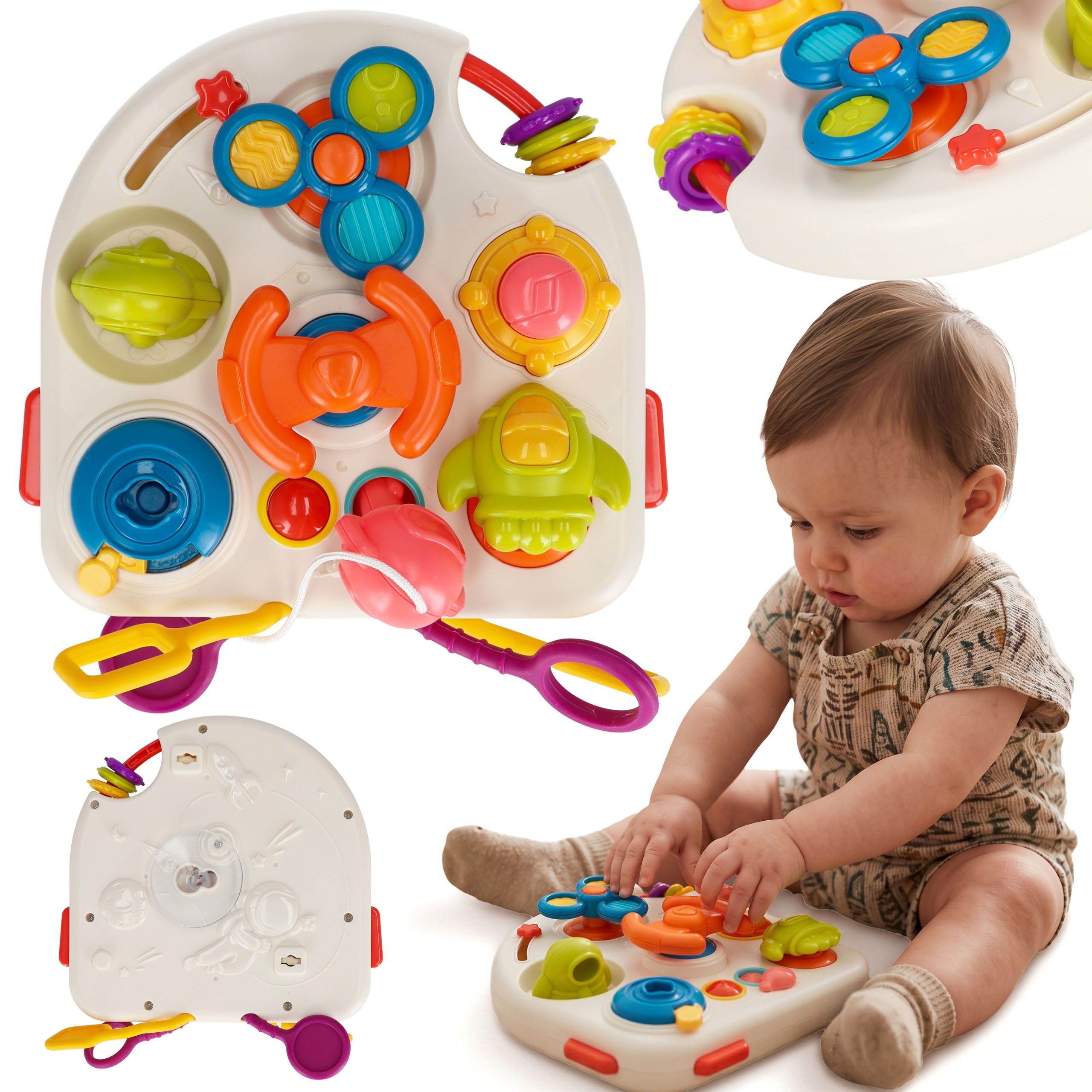 Sarcia.eu Lernspielzeug 3-in-1 Montessori-Manipulationstafel mit Saugnapf, ab 18 Monaten