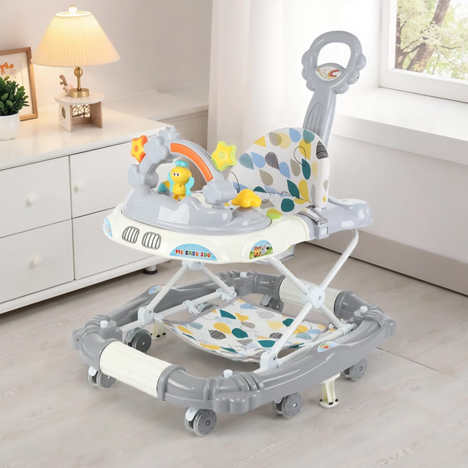 oyajia Lauflernwagen Höhenverstellbarer Baby Gehfrei Lauflernwagen mit Spielcenter, (4in1 Lauflernhilfe Babywalker Spiel- und Lauflernwagen, klappbar, Musik), Wippe, höhenverstellbar, klappbar