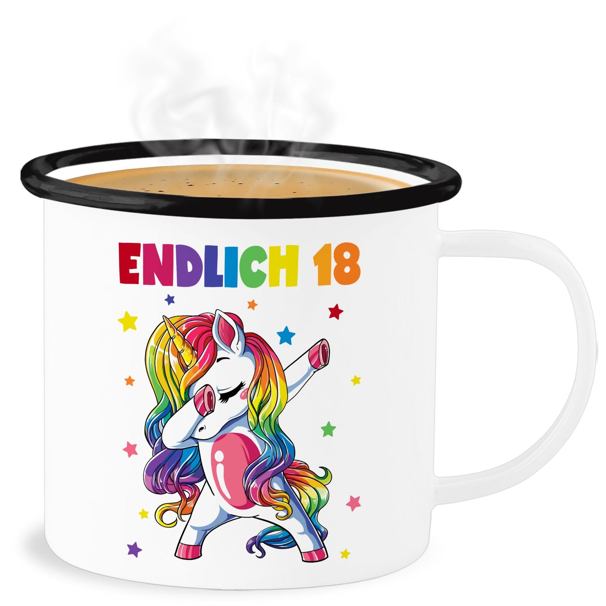 Shirtracer Becher Endlich 18 Jahre - Achzehn Jahre Dabbing Einhorn, Stahlblech, 18. Geburtstag Tasse 1 Weiß Schwarz