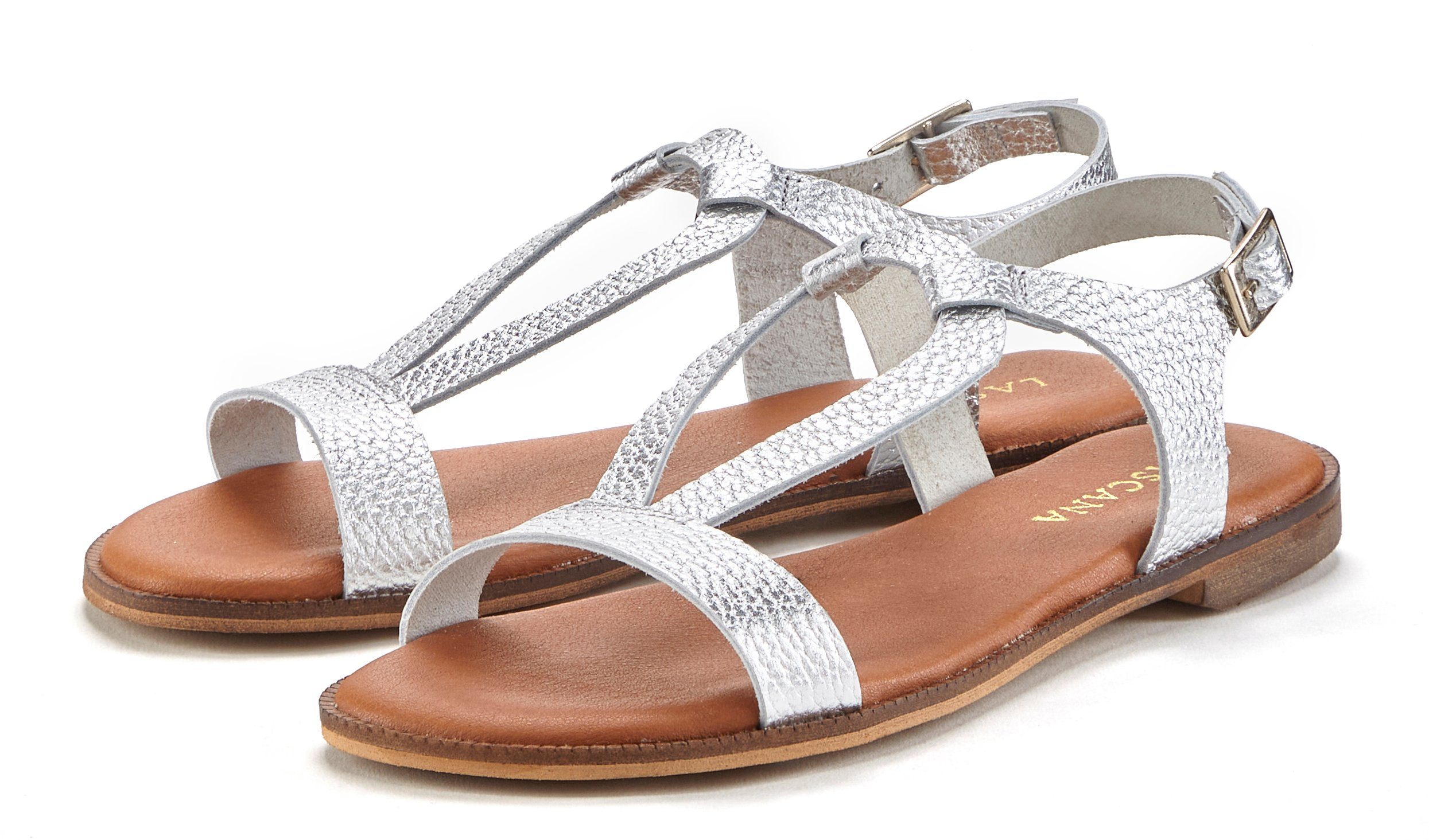 LASCANA Sandale Sandalette, Sommerschuh aus hochwertigem Leder im Metallic-Look