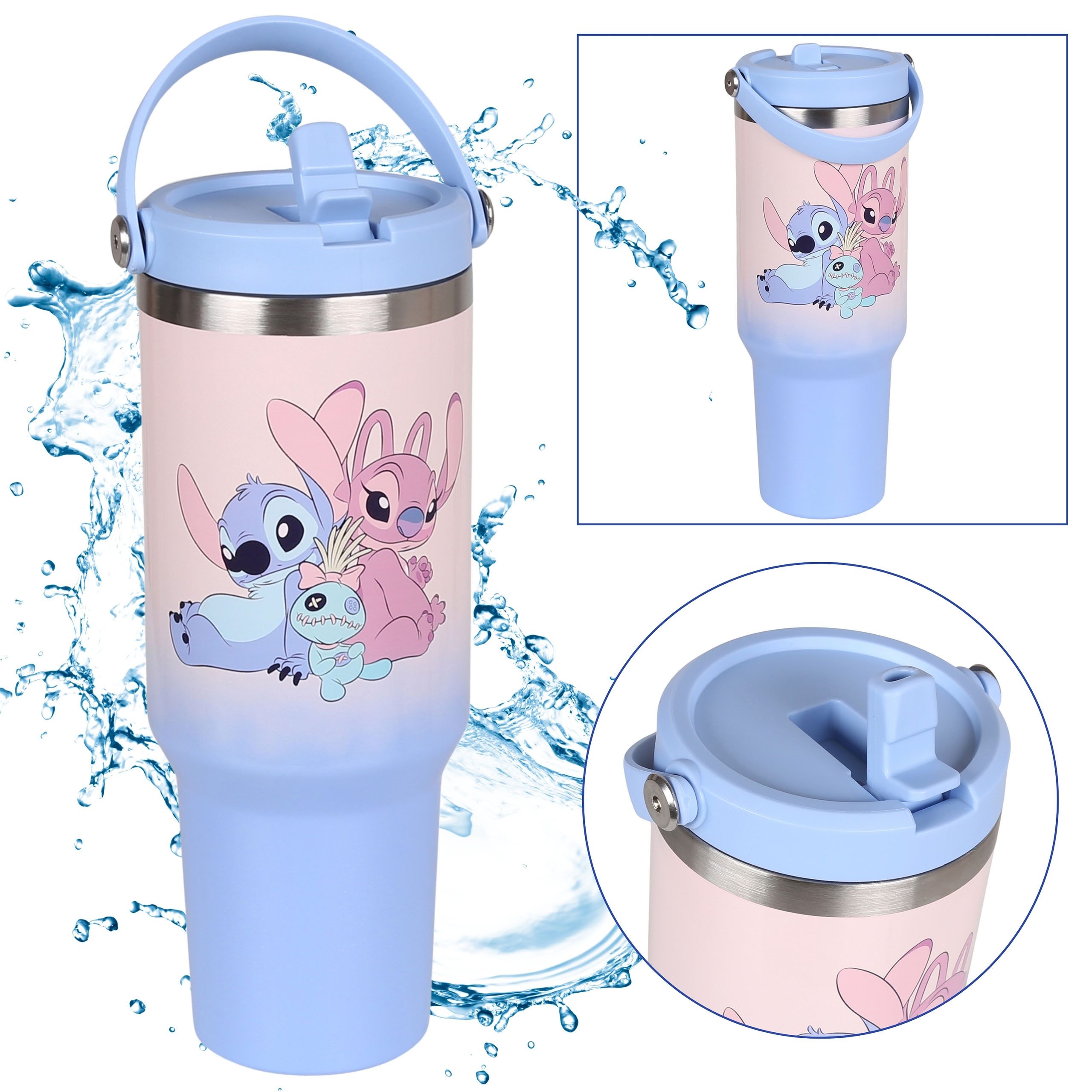 Disney Thermobecher Disney Stitch und Angel Großer Thermobecher, Deckel, Edelstahl 1,18l