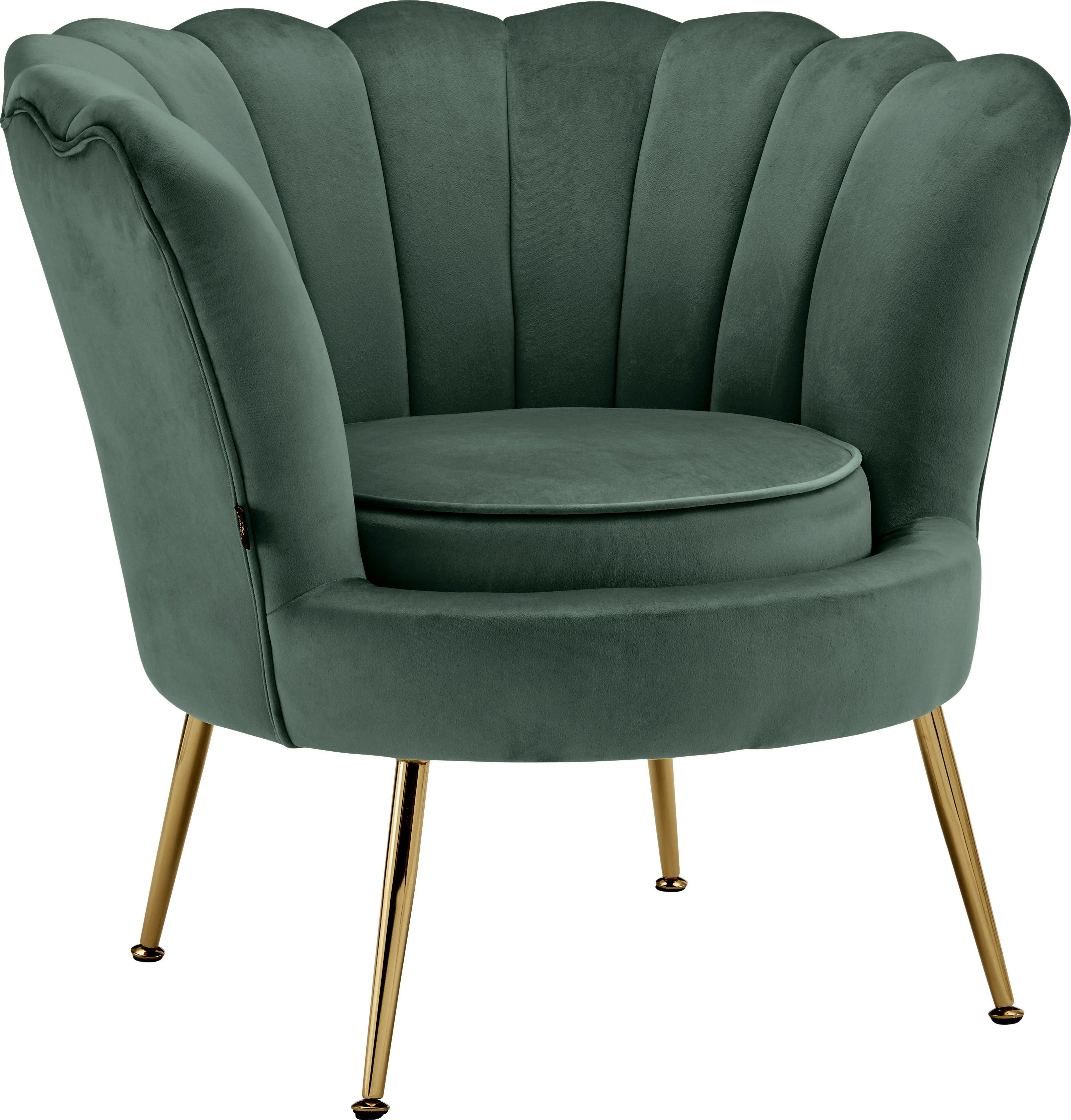 Leonique Loungesessel Kelsey, mit weichen cm edlem Metallgestell, Samtvelours Bezug, Sitzhöhe 43,5 dunkelgrün