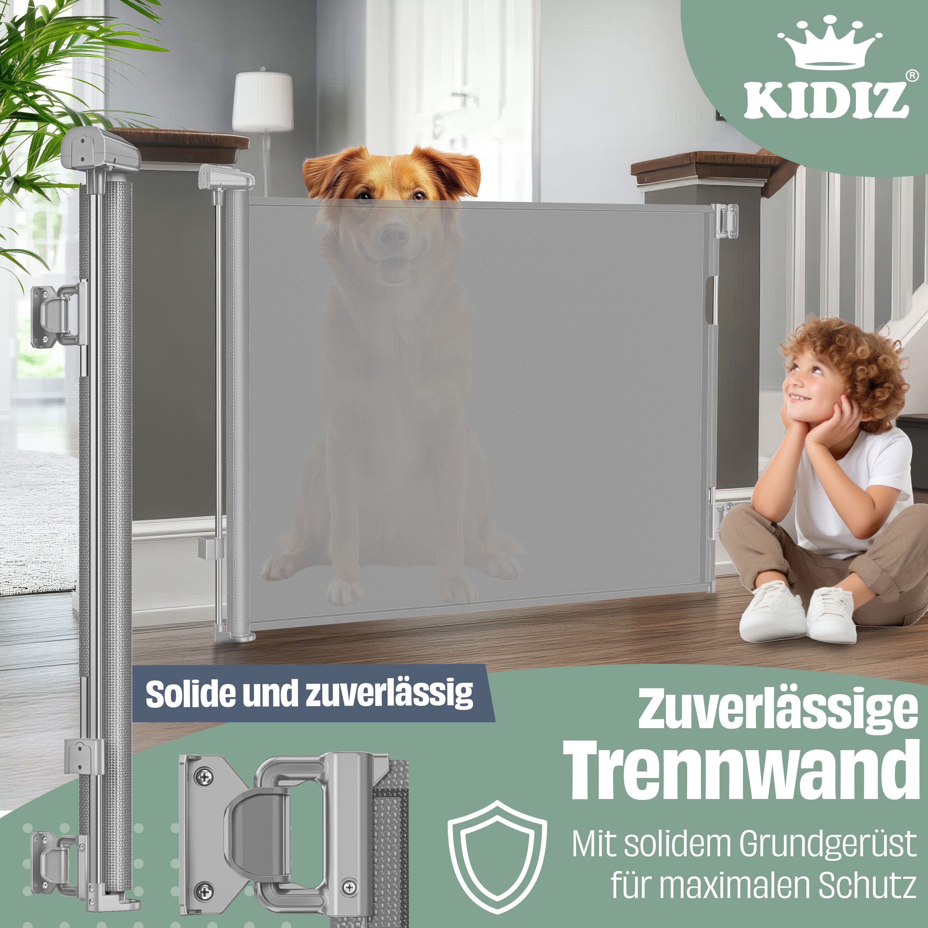 KIDIZ Türschutzgitter Treppenschutzgitter ausziehbar bis 140cm für Kinder, Babys & Haustiere (Schutzgitter für Treppen & Türen inkl. Bodenanker & Montagezubehör – Bild 4 von 5