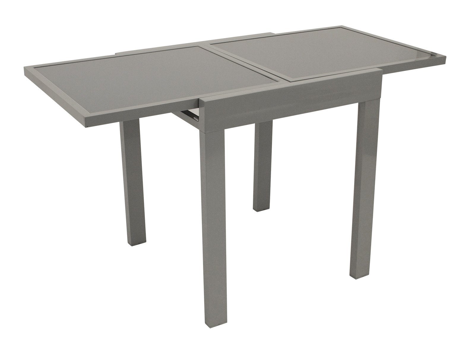 (1-St), AMALFI Aluminium + DEGAMO 130cm, silber ausziehbar Glas 65x65cm, Gartentisch auf dunkelgrau