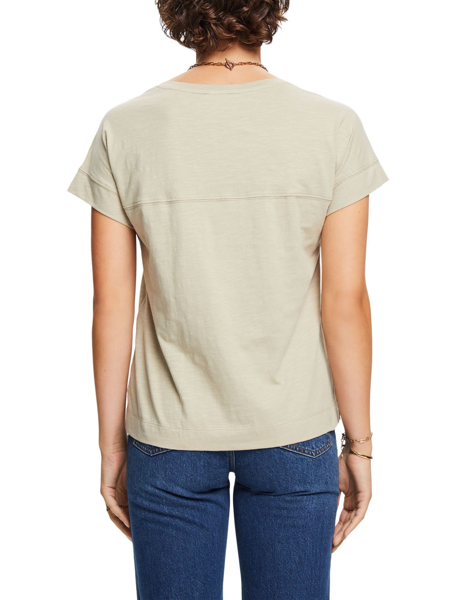 DUSTY (1-tlg) GREEN T-Shirt Baumwoll-T-Shirt V-Ausschnitt Esprit mit