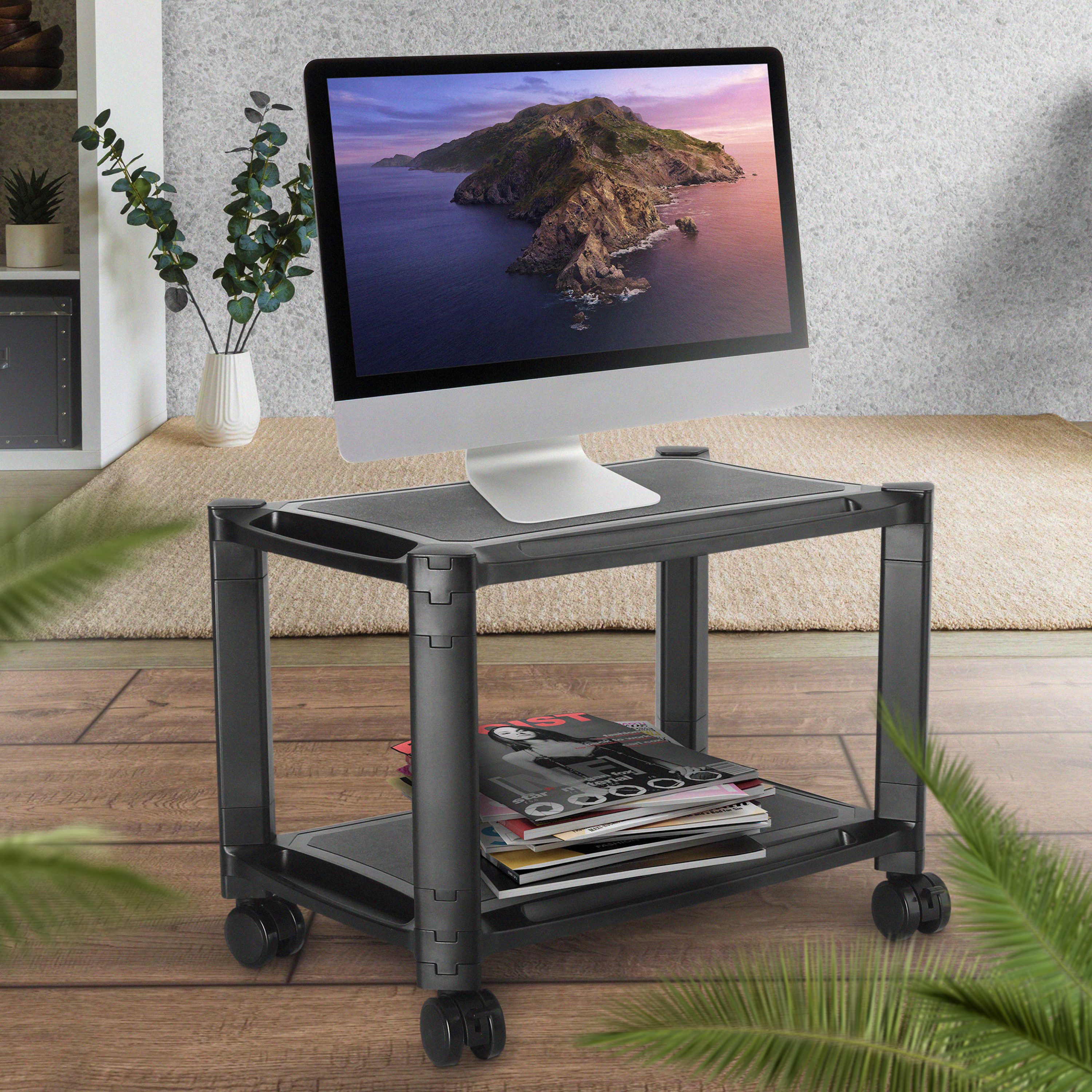 RICOO Aufsatzregal Mehrzweckregal Druckertisch Aufsatz mit Rollen modular WM4-L, (1-St., 2 Ebenen mit je 10 Kg Belastbarkeit, Stecksystem), Beistelltisch Rollregal mobil Rollwagen universal Druckerwagen