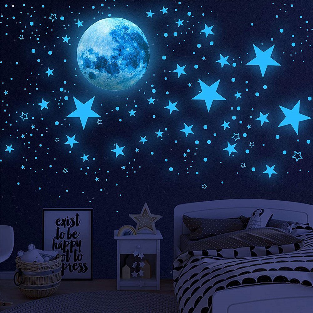 Leuchtsterne Kinderzimmer Wandaufkleber Wandtattoo, Leuchtsticker Wandsticker, Mond Wandtattoo Haiaveng Selbstklebend und Sterne Fluoreszierend