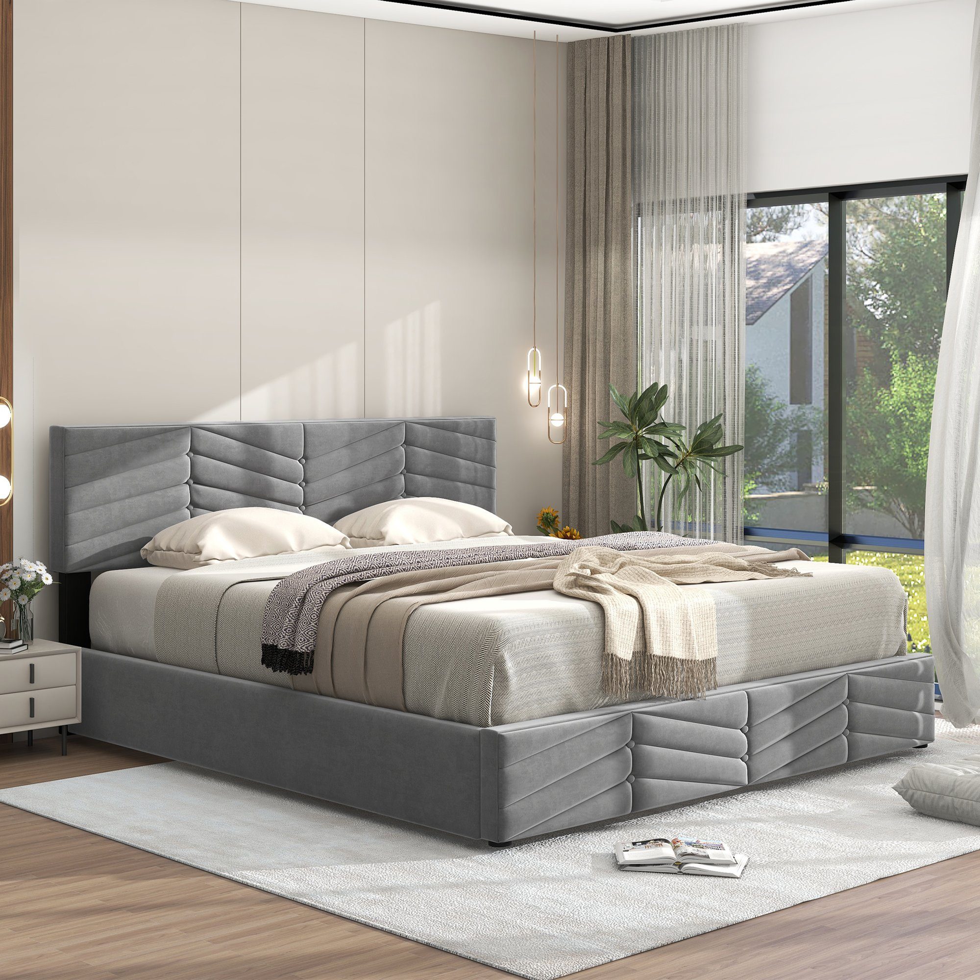 REDOM Polsterbett Funktionsbett (Stahlrahmen mit Hydraulisch günstig online kaufen