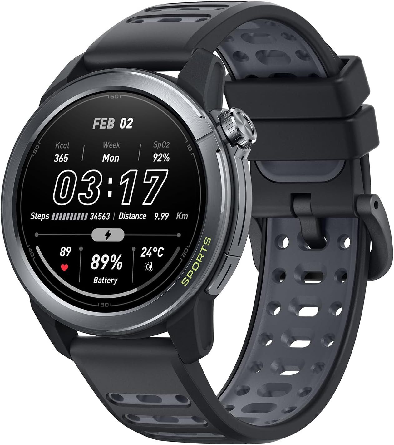 Mibro GS Active2 Dark Gray Smartwatch (3,3 cm, android ios), Leichte Sport-Smartwatch mit GPS und smartem Laufcoach-System