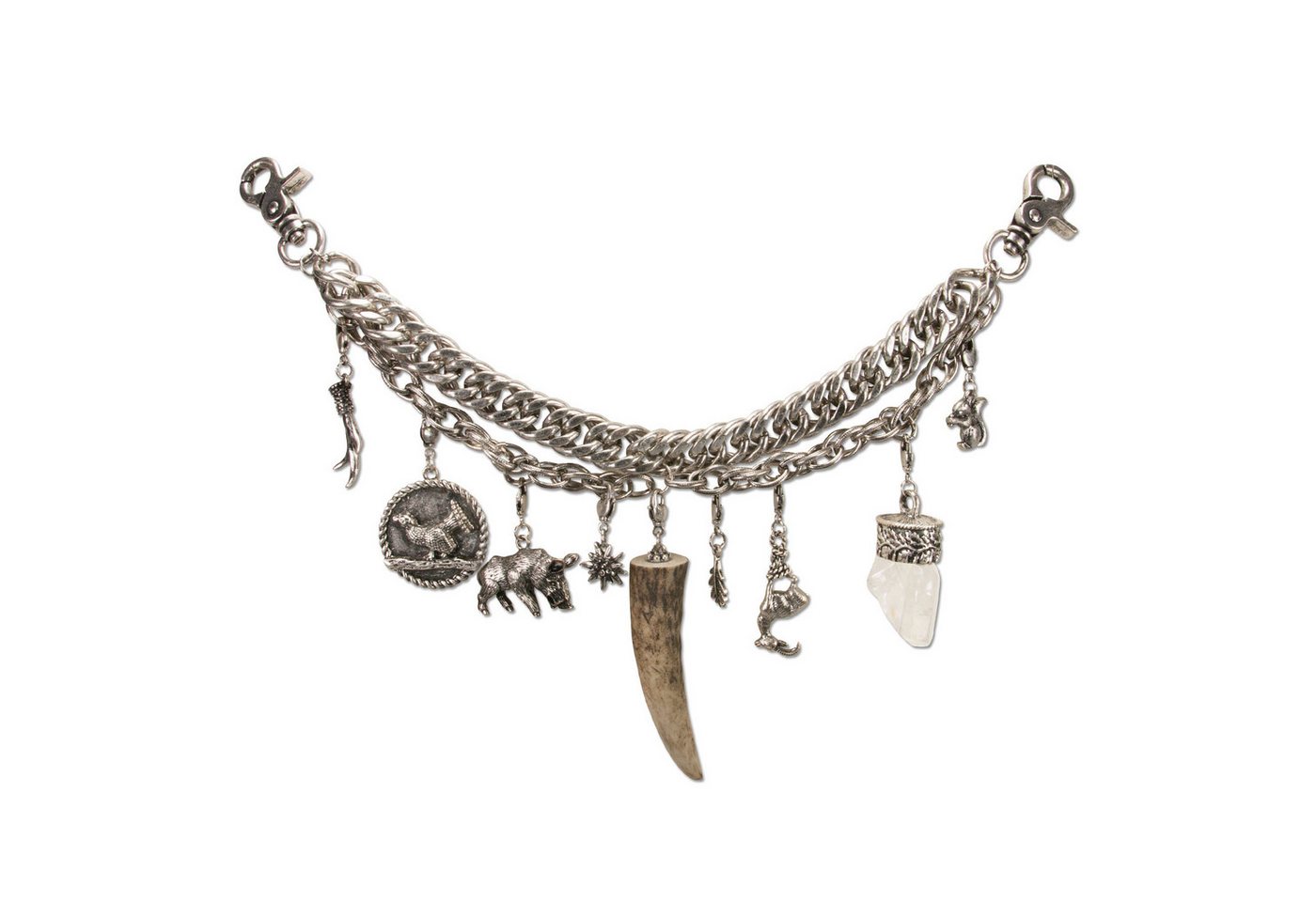 Alpenflüstern Kette mit Anhänger Trachten-Charivari Ludwig (antik-silber-farben), - Hochwertiger Herren-Trachtenschmuck mit Trophäen-Anhängern für die L