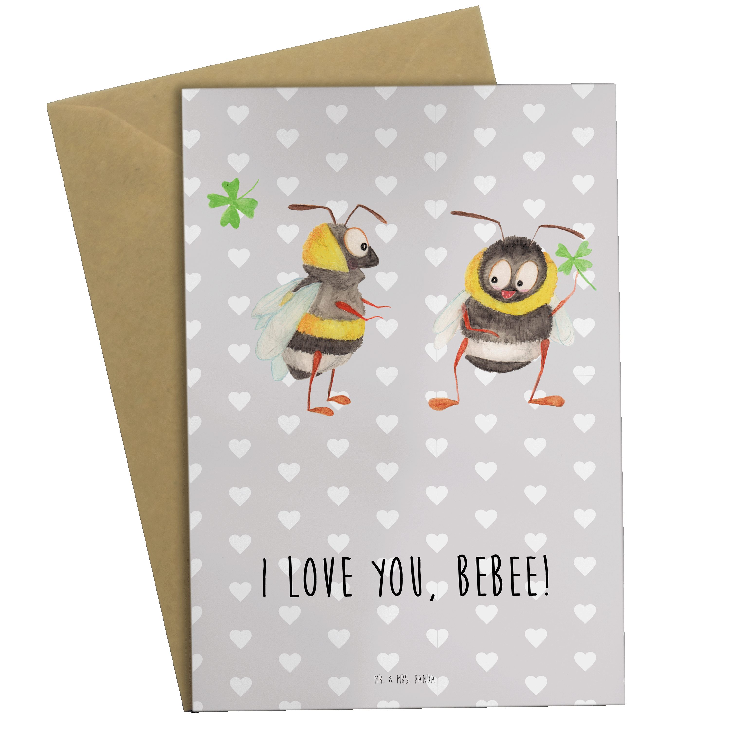 - Freundin, Geburts - Bienen Geschenk, Mrs. Panda Grußkarte & Geschenk Paar Mr. für Grau Pastell